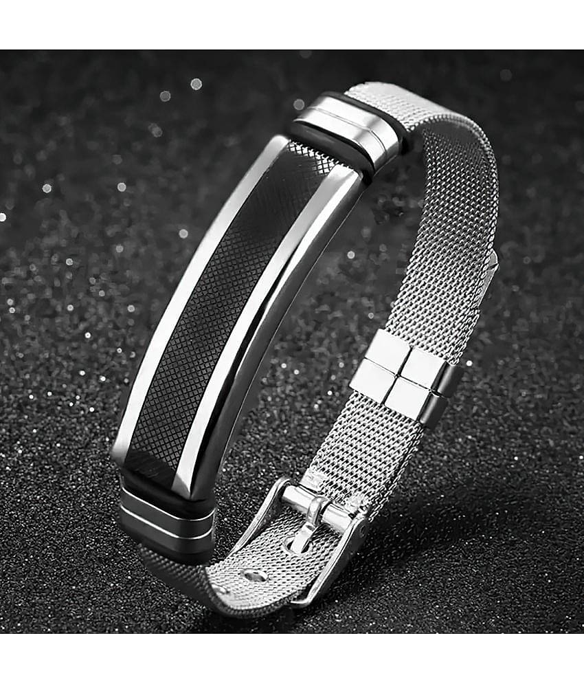 Fashion Frill Stylish Silver Chain For Men Stainless Steel Compass Silver Chain Pendant With Silver Bracelet For Men Boys Jewellery Combo