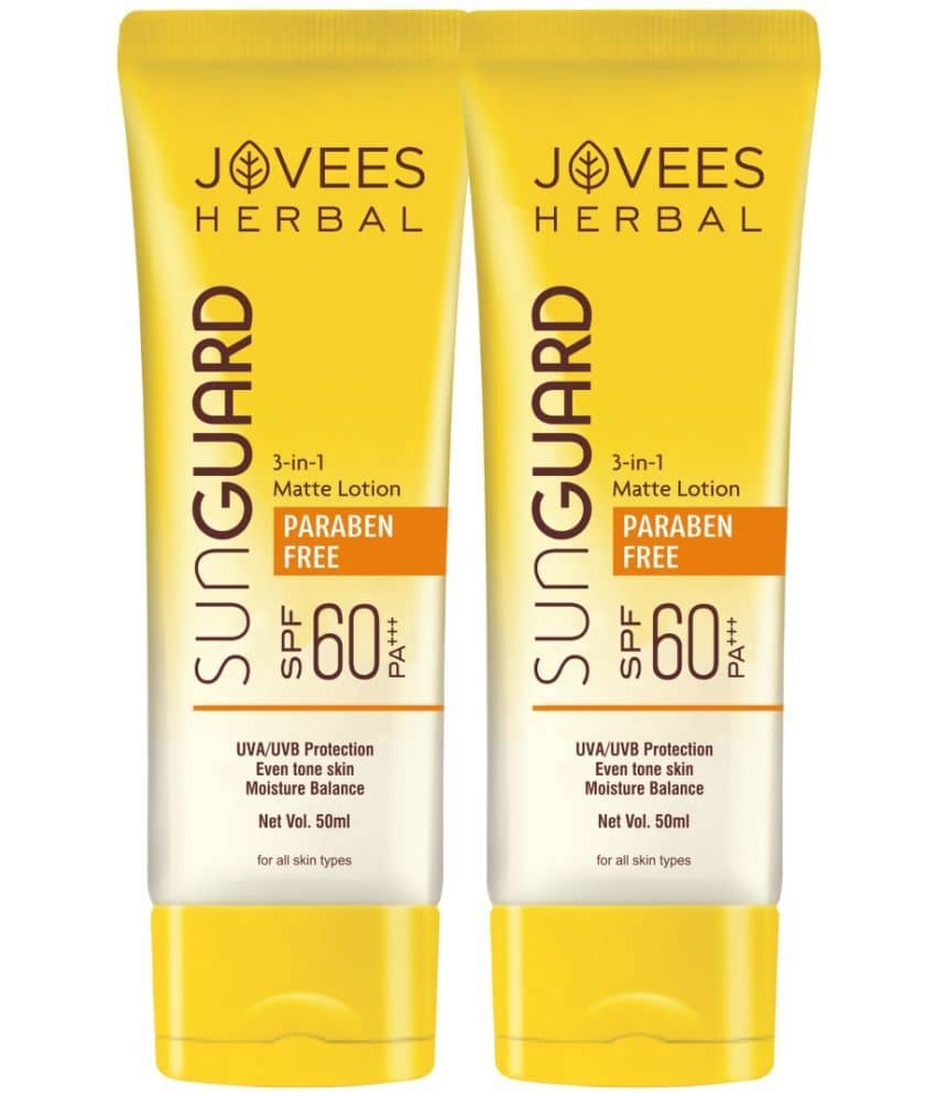 Jovees Herbal Sun Guard Lotion SPF 60 PA+++ 3 in 1, Even Tone Skin For All Skin 50ml (Pack of 2)
