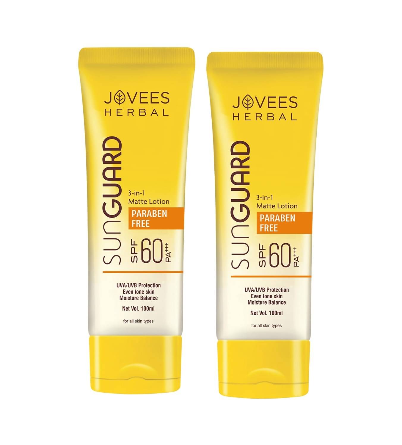 Jovees Herbal Sun Guard Lotion SPF 60 PA+++ 3 in 1, Even Tone Skin For All Skin 100ml (Pack of 2) Jovees Herbal Sun Guard Lotion SPF 60 PA+++ 3 in 1, Even Tone Skin For All Skin 100ml (Pack of 2)