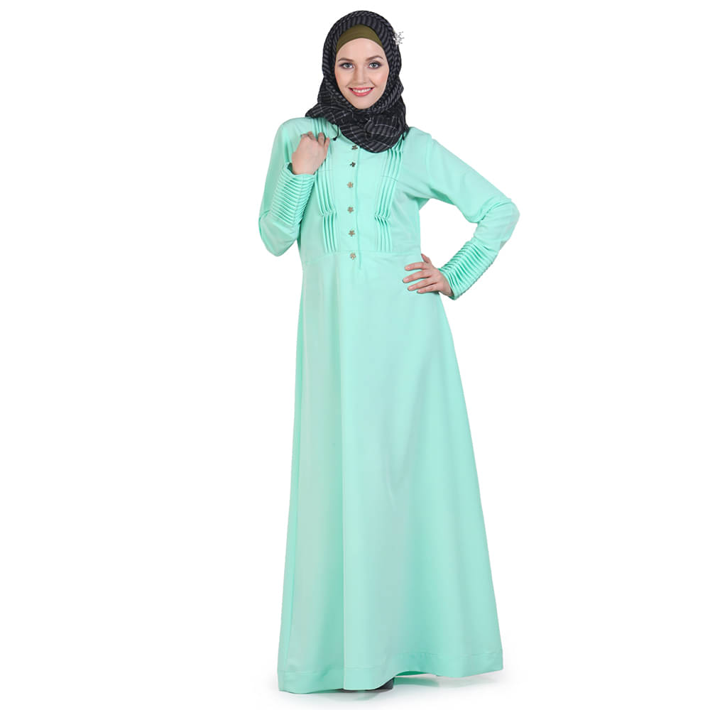     			Momin Libas Green Polyester Stitched Burqas without Hijab -