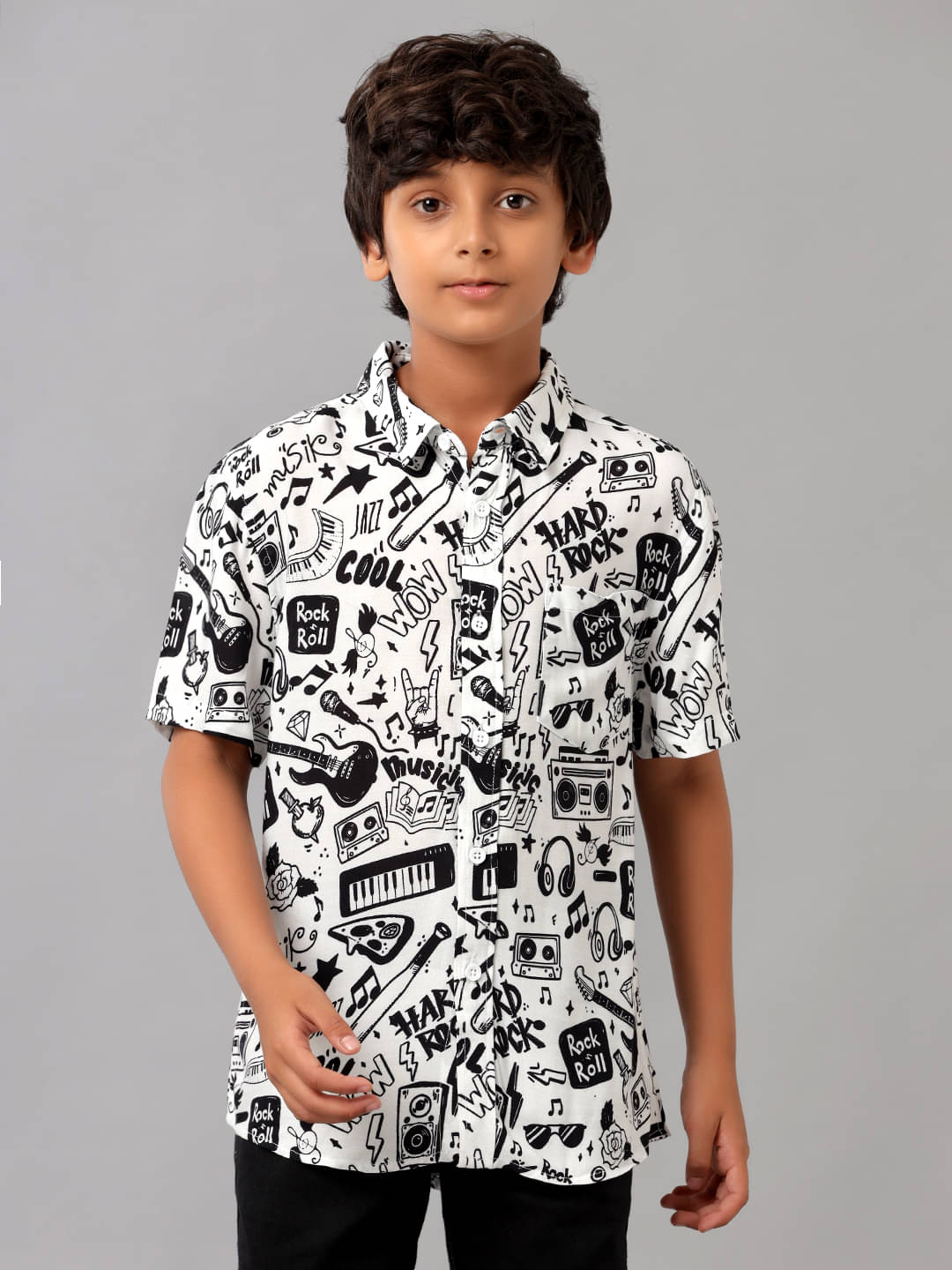     			Under Fourteen Only Pack of 1 Boys Rayon Half Sleeves Shirt ( Black )