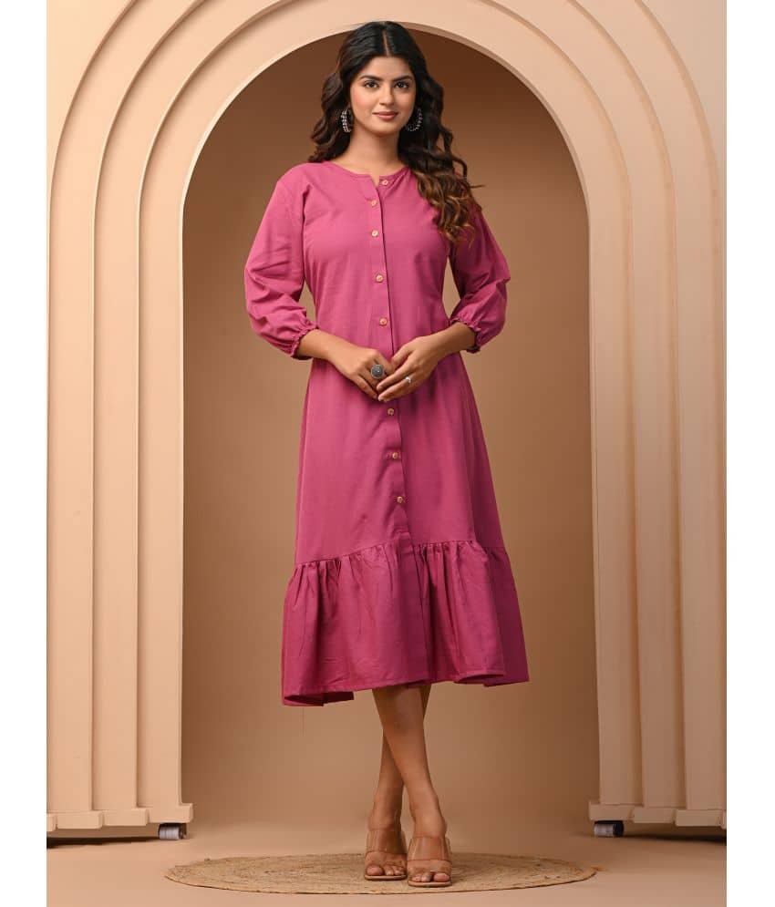 Vbuyz Women Cotton Blend Solid Shirt Dress ( Lavender )