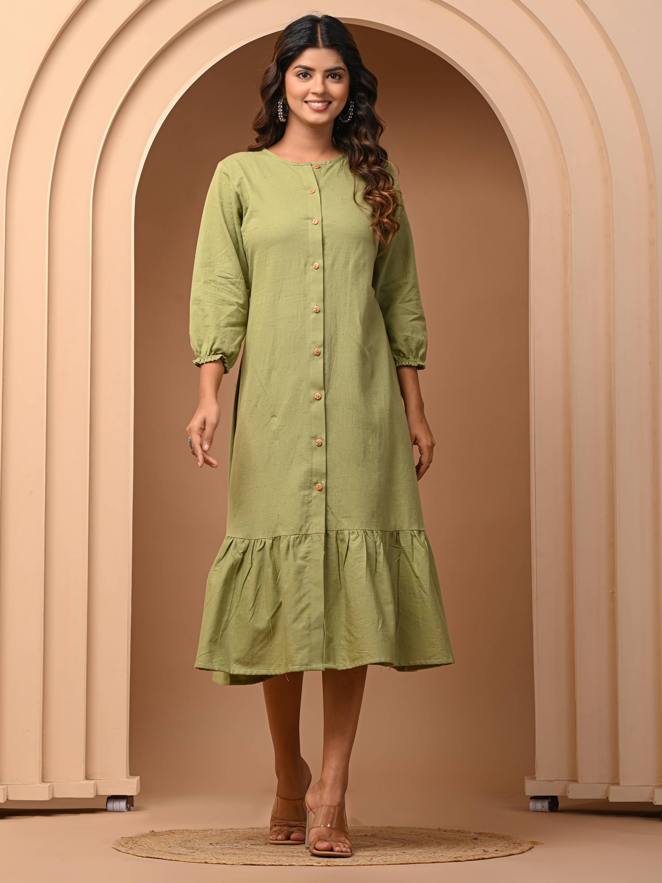     			Vbuyz Women Cotton Blend Solid Shirt Dress ( Green )