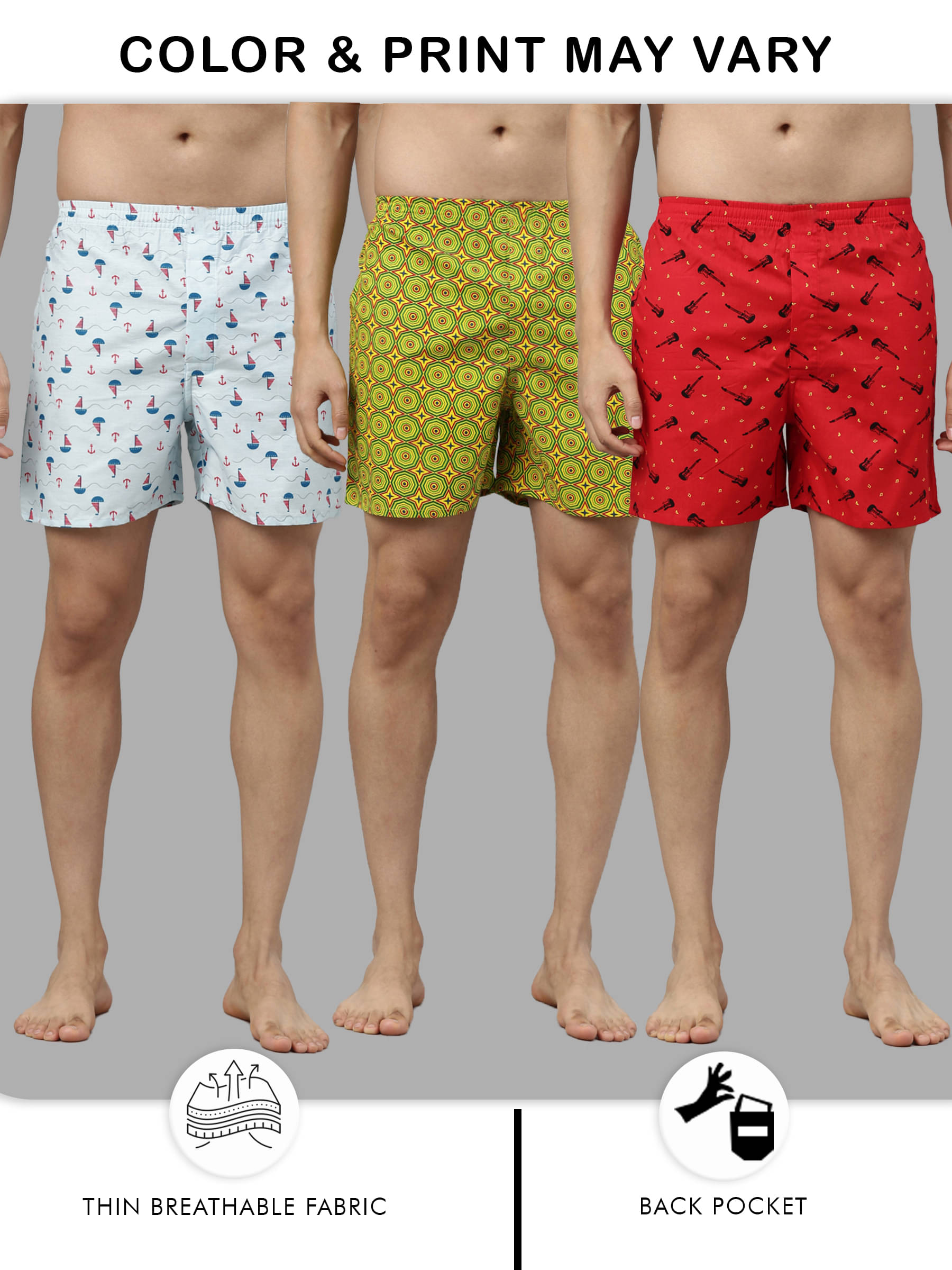 broon Pack of 3 Cotton Boxers For Men's ( Blue,Navy,Red ) broon Pack of 3 Cotton Boxers For Men's ( Blue,Navy,Red )