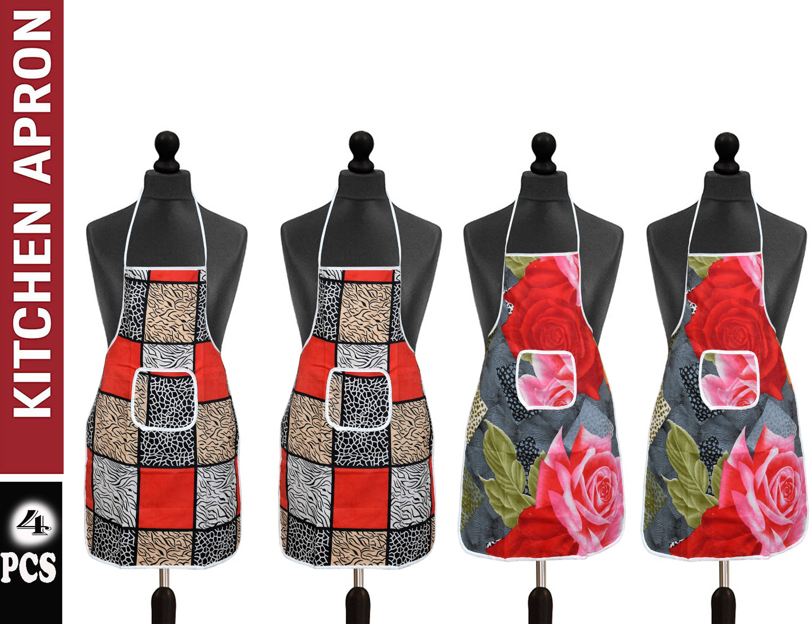 Aazeem Cotton Blend Printed Kitchen Apron with 1 Center Pocket ( Pack of 4 ) Aazeem Cotton Blend Printed Kitchen Apron with 1 Center Pocket ( Pack of 4 )