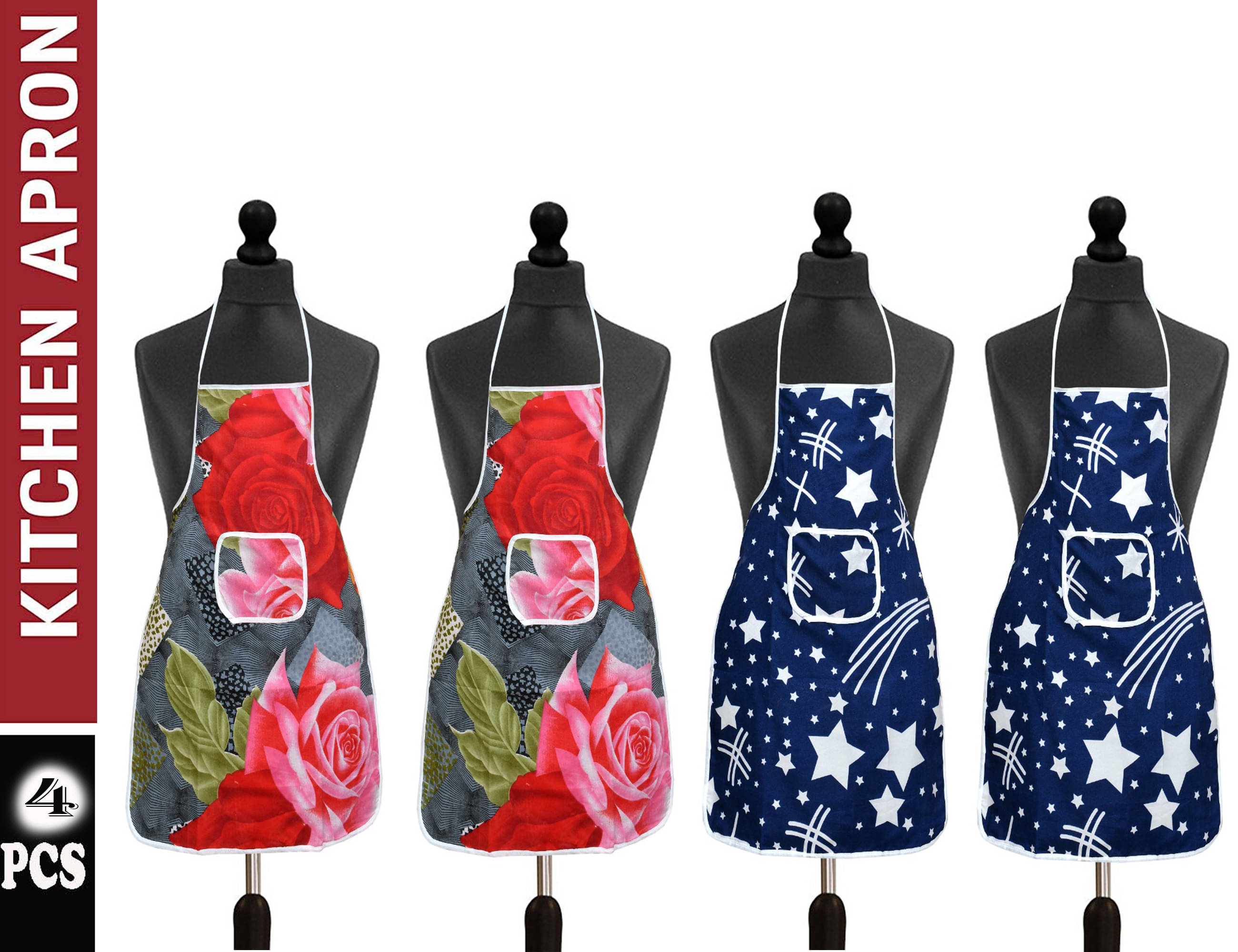 Aazeem Cotton Blend Printed Kitchen Apron with 1 Center Pocket ( Pack of 4 ) Aazeem Cotton Blend Printed Kitchen Apron with 1 Center Pocket ( Pack of 4 )
