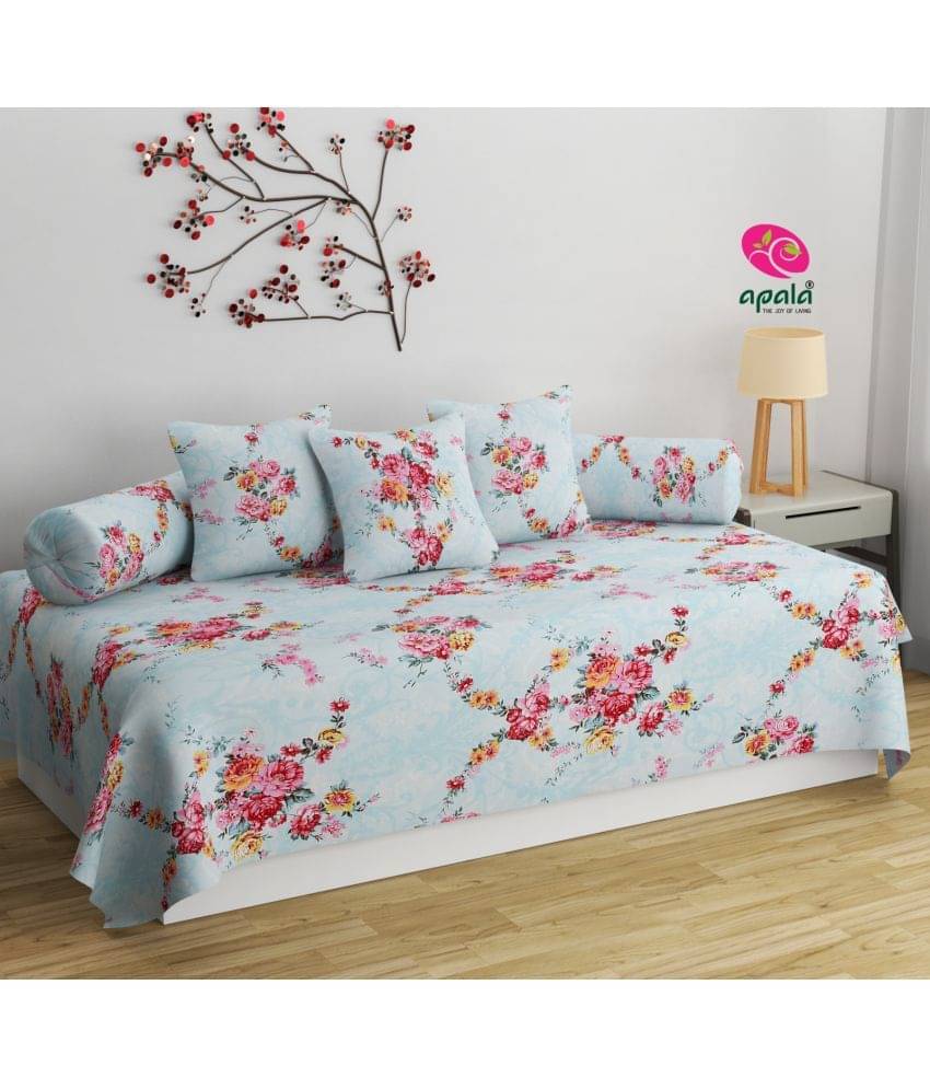    			Apala Cotton Floral Diwan Set 6 Pcs - Blue