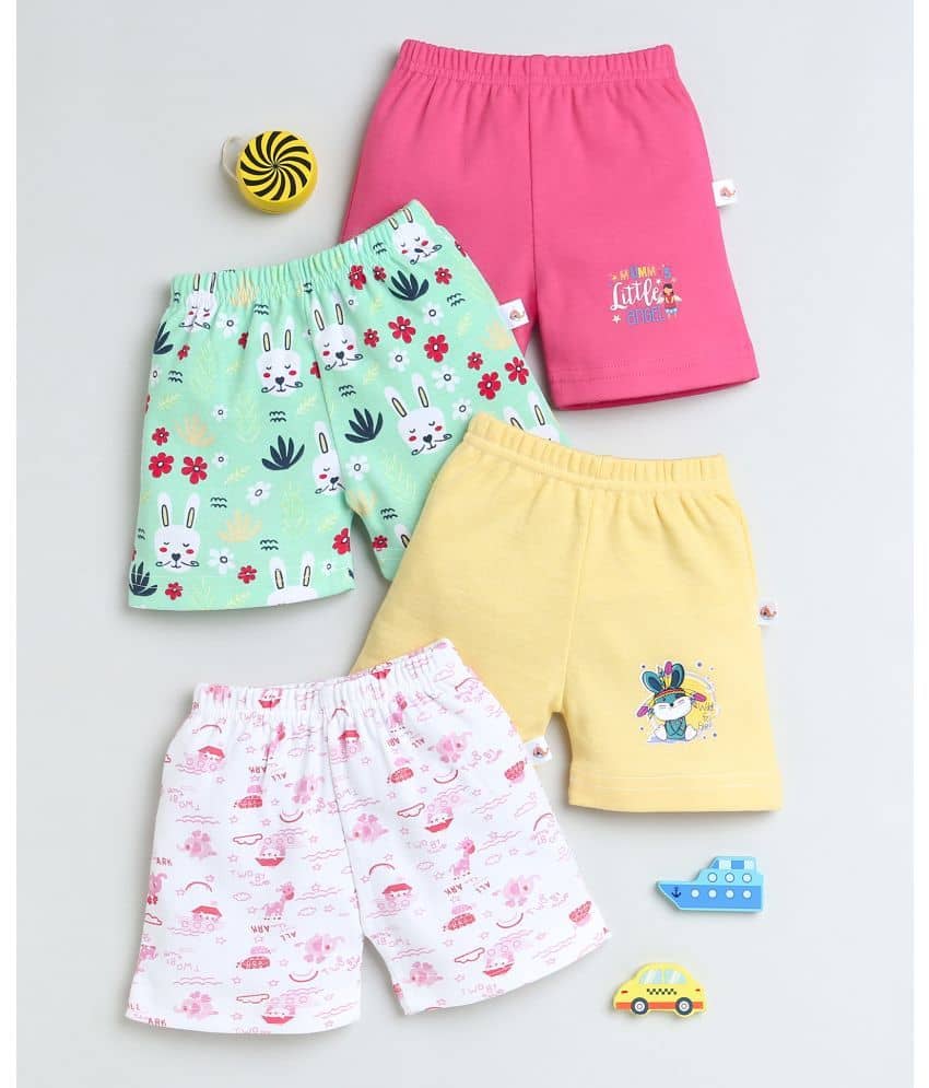 BUMZEE Pink & Yellow Girls Shorts Pack Of 4 Age - 6-12 Months - Shorts | Buy online on ZillyBuy