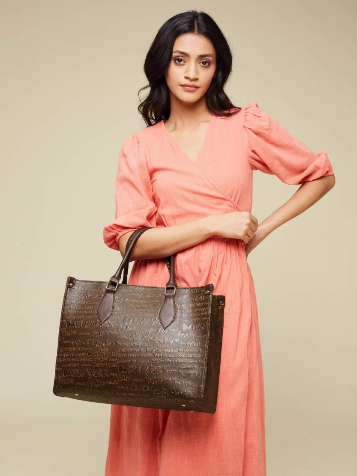     			Fargo Brown PU Tote Bag