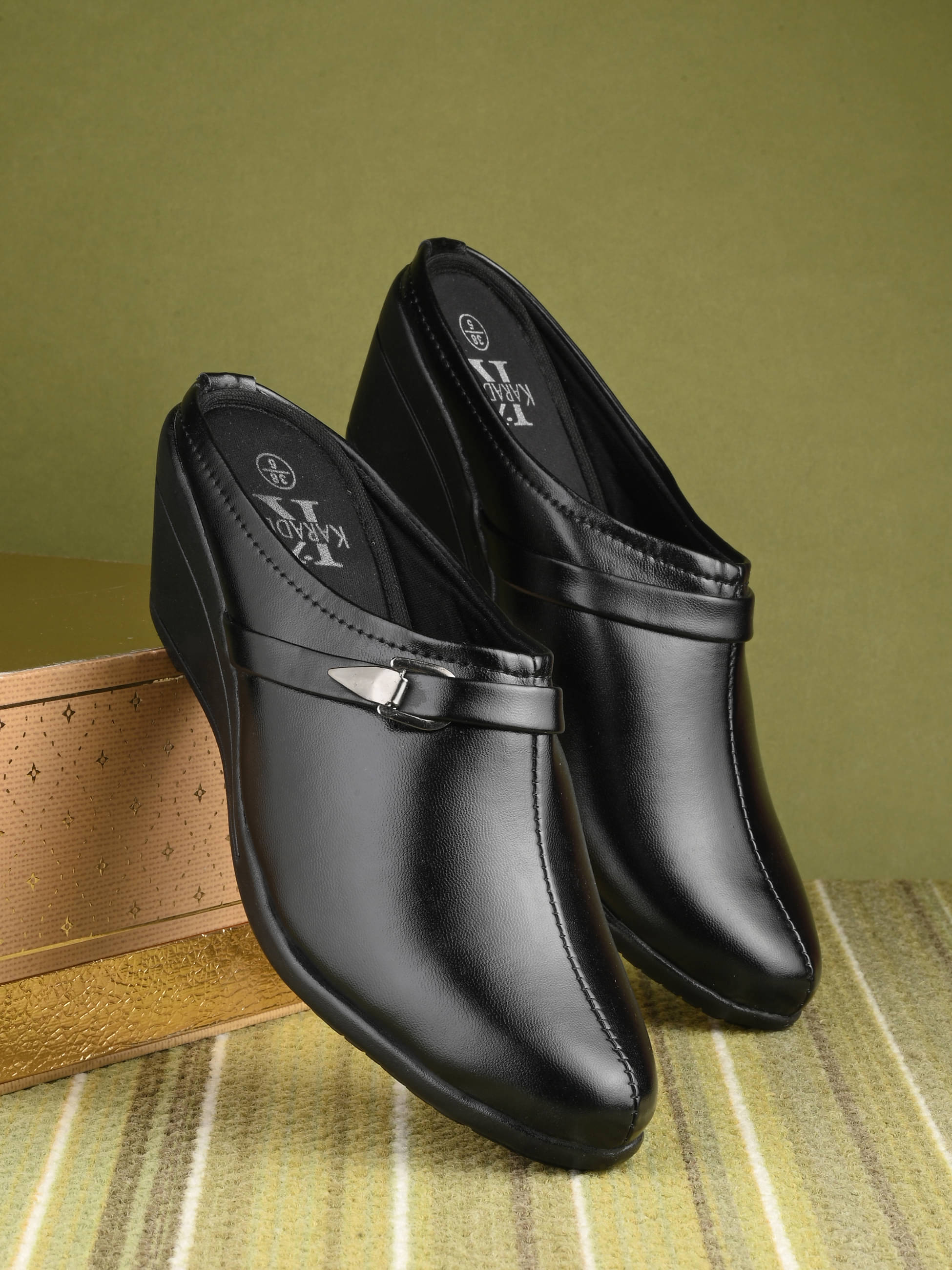     			KARADDI Black Women's Mules Heels