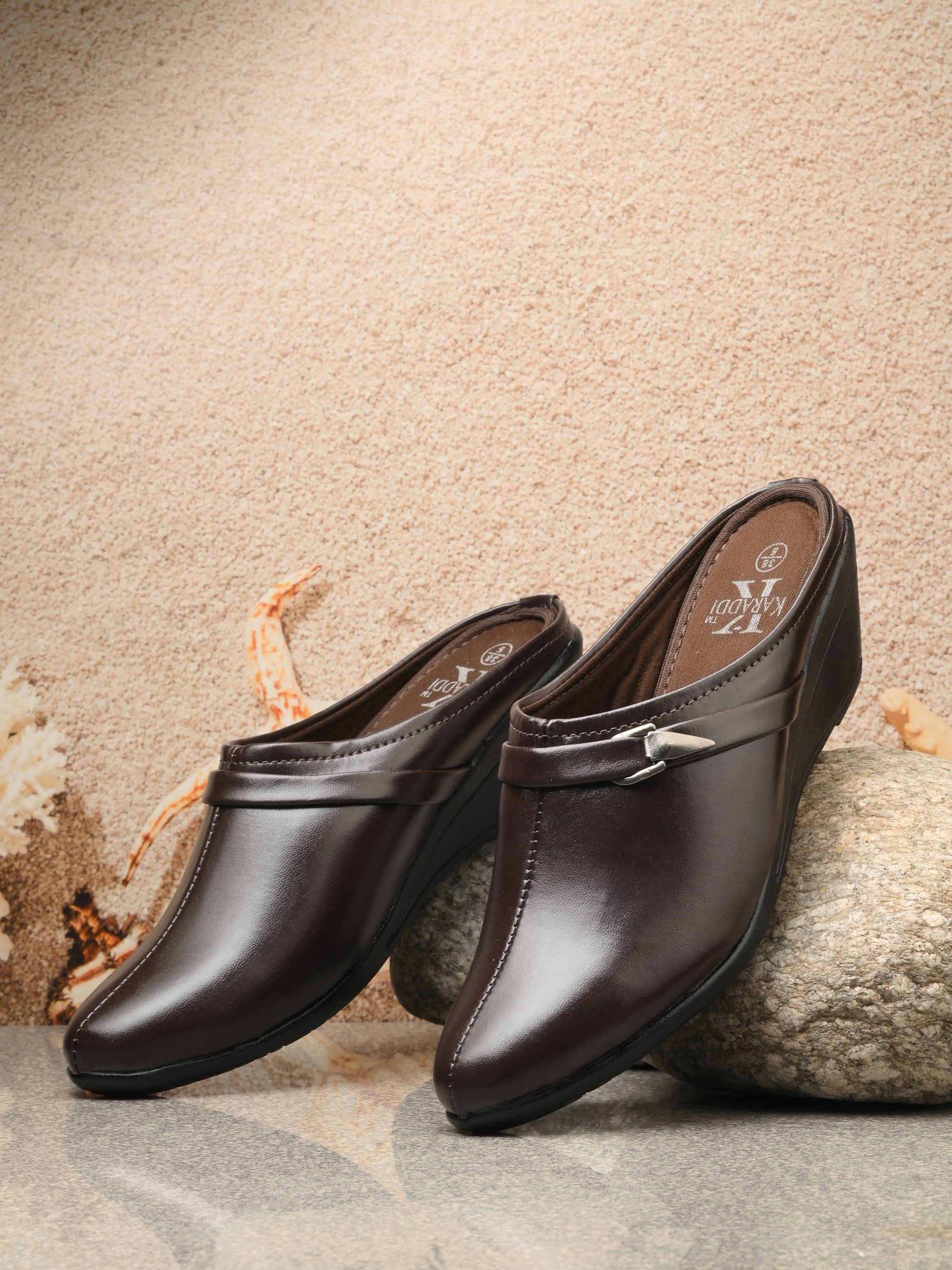 KARADDI Brown Women's Mules Heels - Heels | Buy online on ZillyBuy