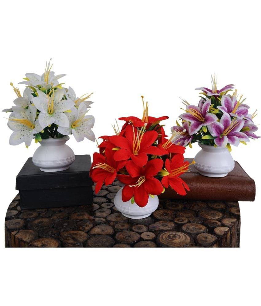     			KanRaj - Multicolor Lily Artificial Flowers With Pot ( Pack of 3 )