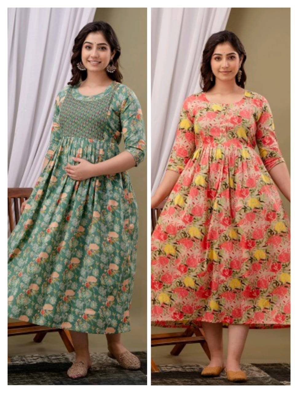     			Nevisha Style Multi Color Cotton Maternity Kurta Pack of 2