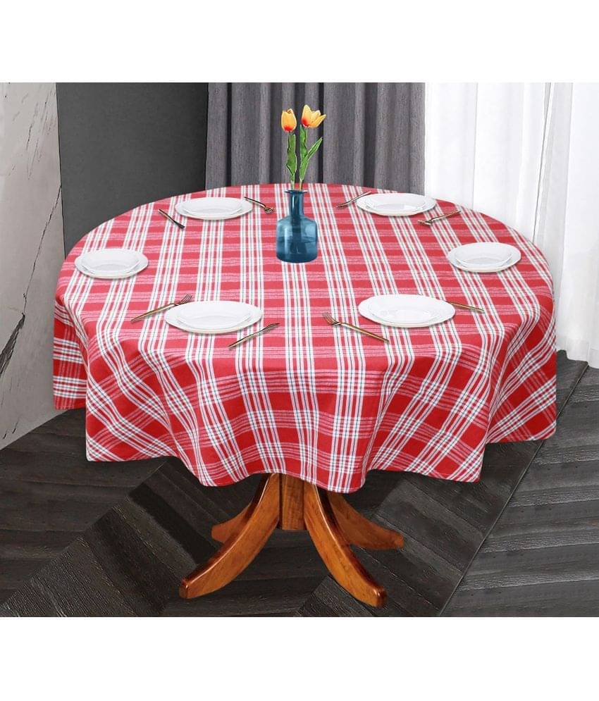 Oasis Hometex Checks Cotton 6 Seater Round Table Cover ( 152 x 152 ) cm Pack of 1 Red     			Oasis Hometex Checks Cotton 6 Seater Round Table Cover ( 152 x 152 ) cm Pack of 1 Red