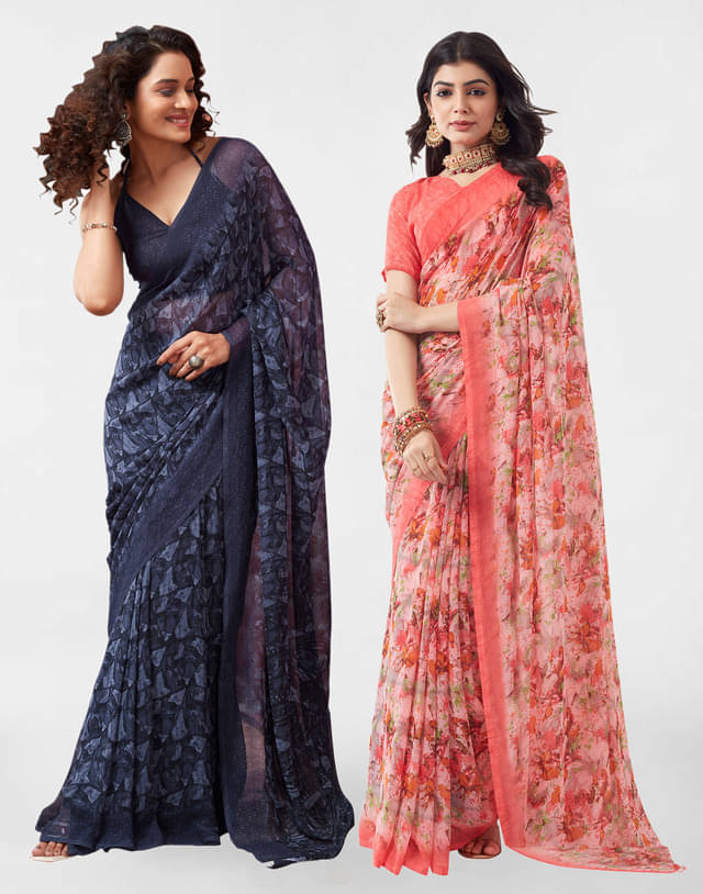     			Samah Georgette Printed Saree With Unstitched Blouse Piece ( Pink )