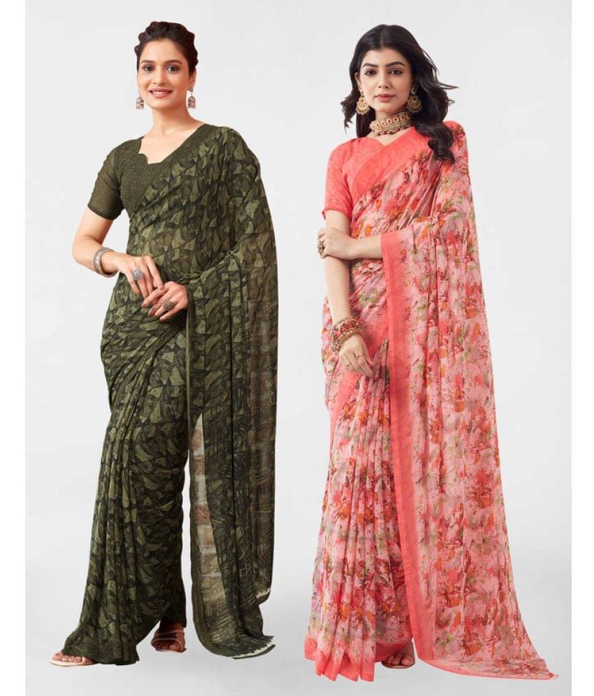     			Samah Georgette Printed Saree With Unstitched Blouse Piece ( Rani )