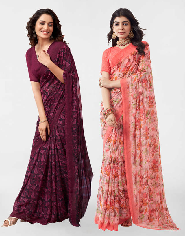 Samah Georgette Printed Saree With Unstitched Blouse Piece ( Pink ) Samah Georgette Printed Saree With Unstitched Blouse Piece ( Pink )