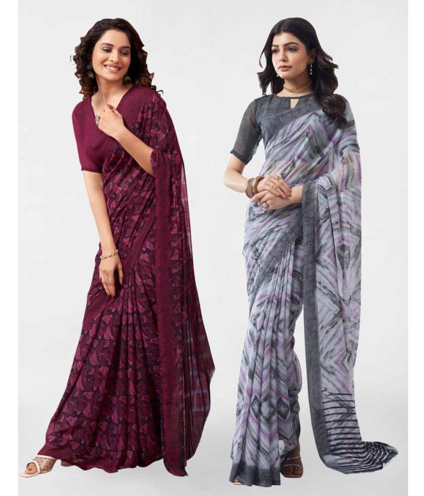     			Samah Georgette Printed Saree With Unstitched Blouse Piece ( Dark Grey )