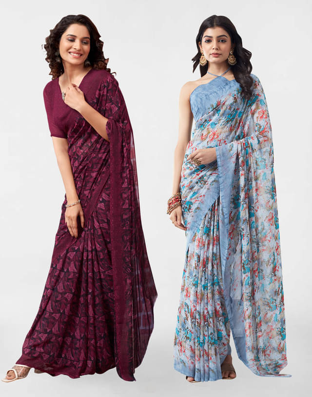     			Samah Georgette Printed Saree With Unstitched Blouse Piece ( Grey )