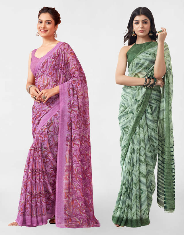 Samah Georgette Printed Saree With Unstitched Blouse Piece ( Fluorescent Green ) Samah Georgette Printed Saree With Unstitched Blouse Piece ( Fluorescent Green )