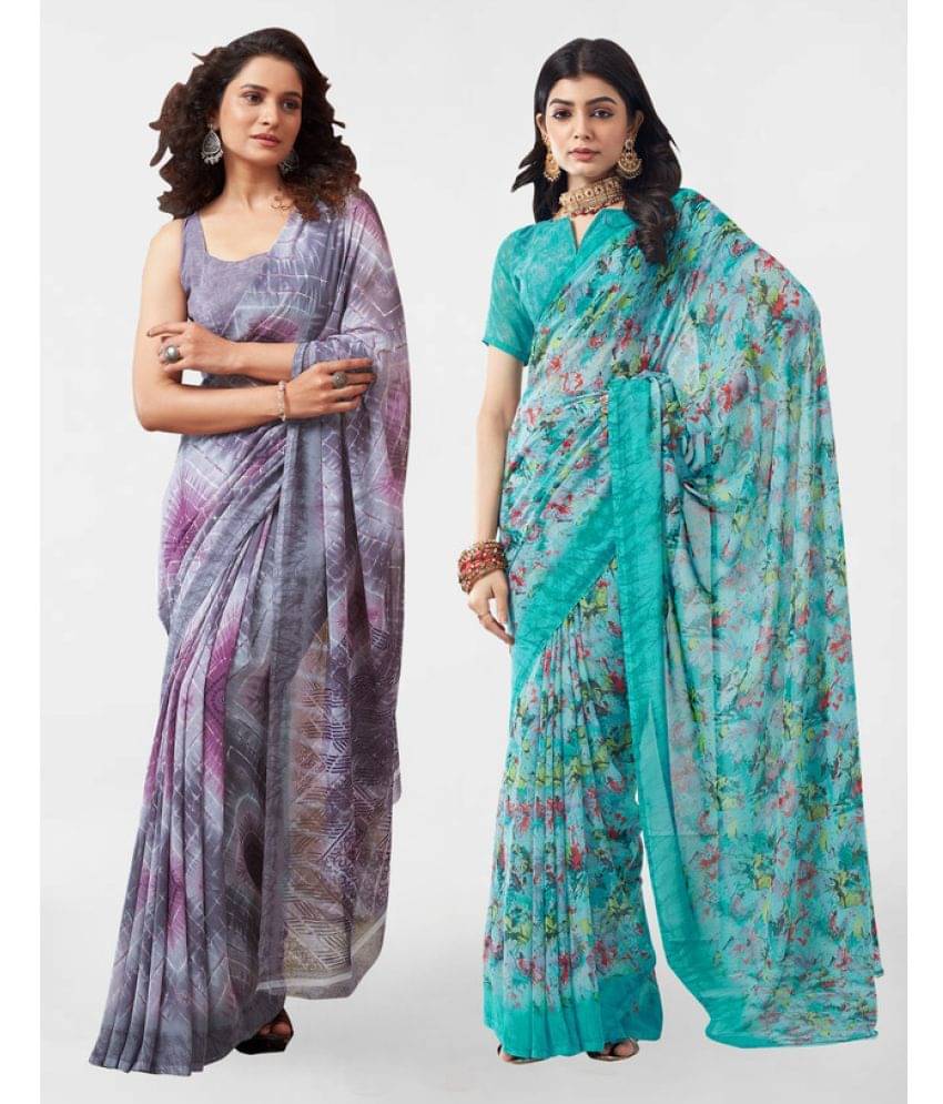 Samah Georgette Printed Saree With Unstitched Blouse Piece ( Light Blue ) Samah Georgette Printed Saree With Unstitched Blouse Piece ( Light Blue )