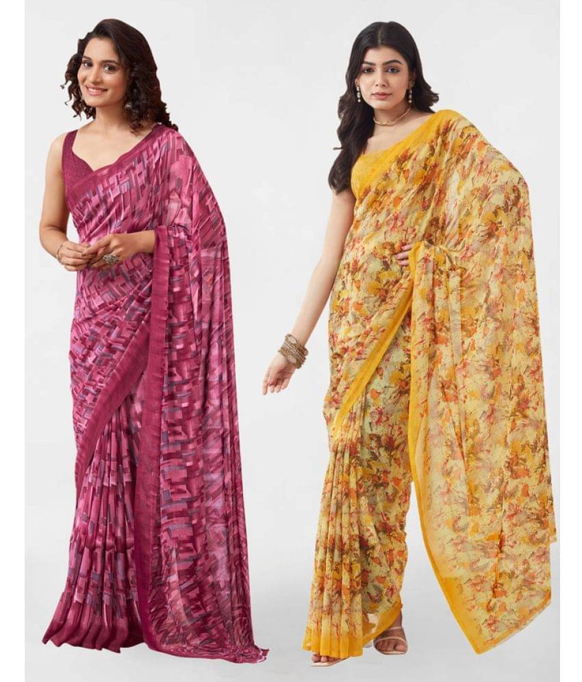 Samah Georgette Printed Saree With Unstitched Blouse Piece ( Yellow ) Samah Georgette Printed Saree With Unstitched Blouse Piece ( Yellow )