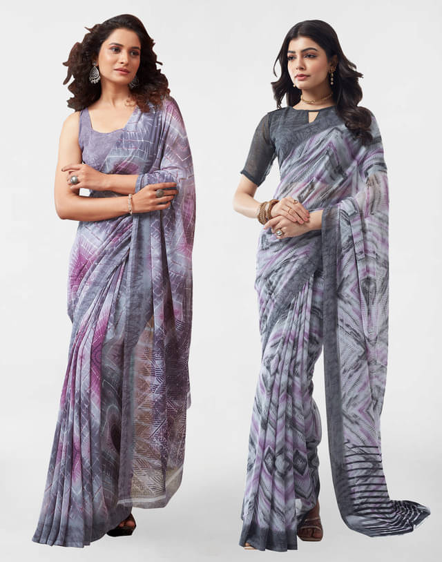Samah Georgette Printed Saree With Unstitched Blouse Piece ( Grey Melange ) Samah Georgette Printed Saree With Unstitched Blouse Piece ( Grey Melange )