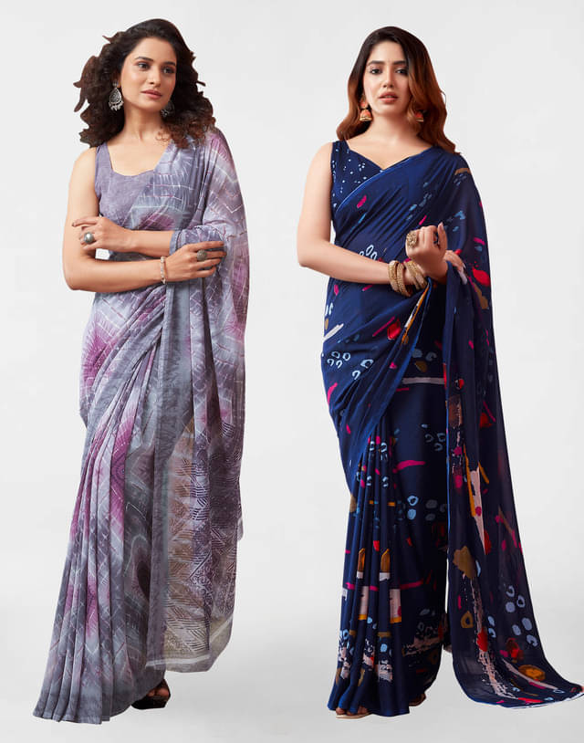 Samah Georgette Printed Saree With Unstitched Blouse Piece ( Navy Blue ) Samah Georgette Printed Saree With Unstitched Blouse Piece ( Navy Blue )