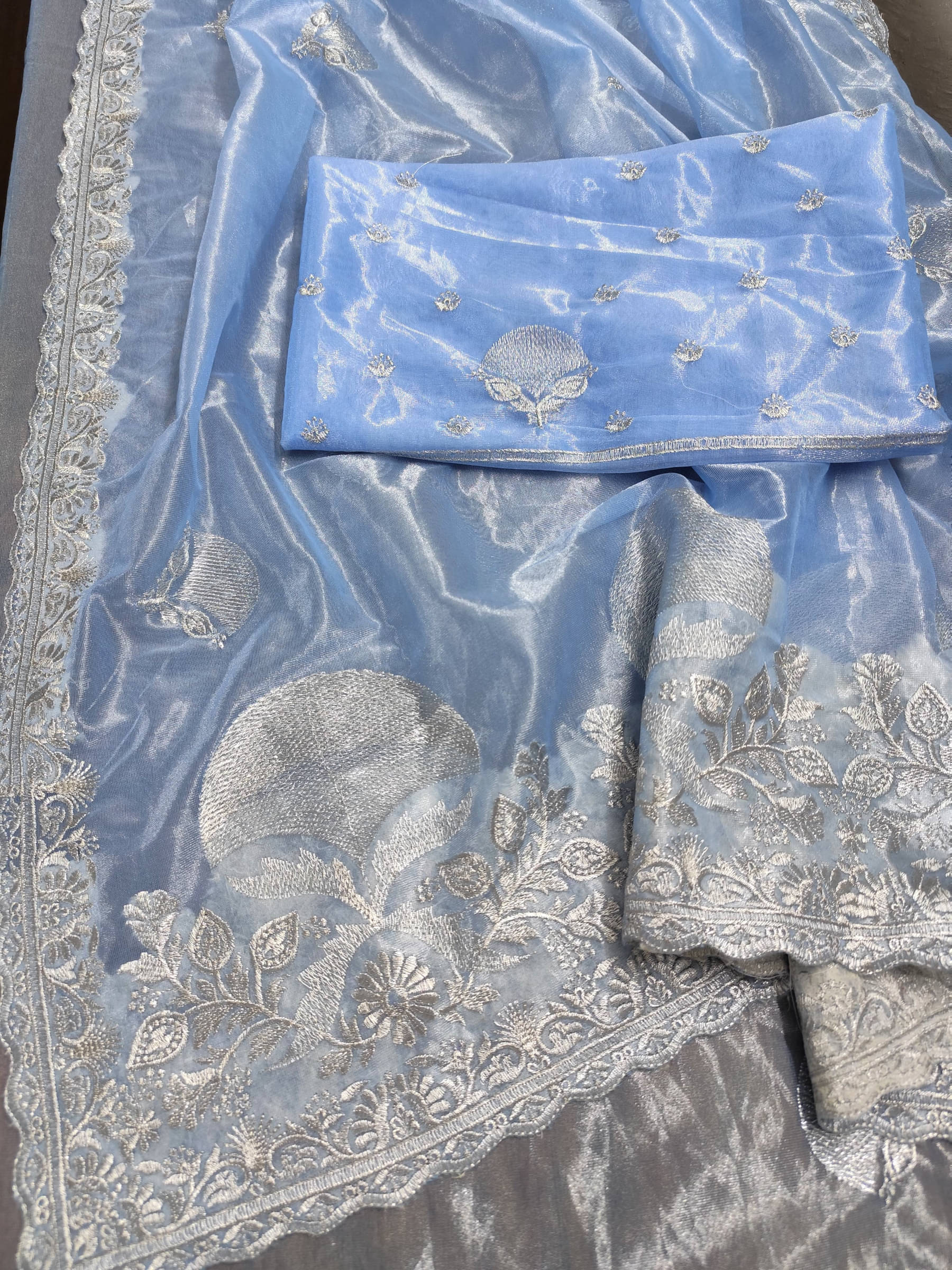 kyara group Net Embroidered Saree With Unstitched Blouse Piece ( SkyBlue ) kyara group Net Embroidered Saree With Unstitched Blouse Piece ( SkyBlue )