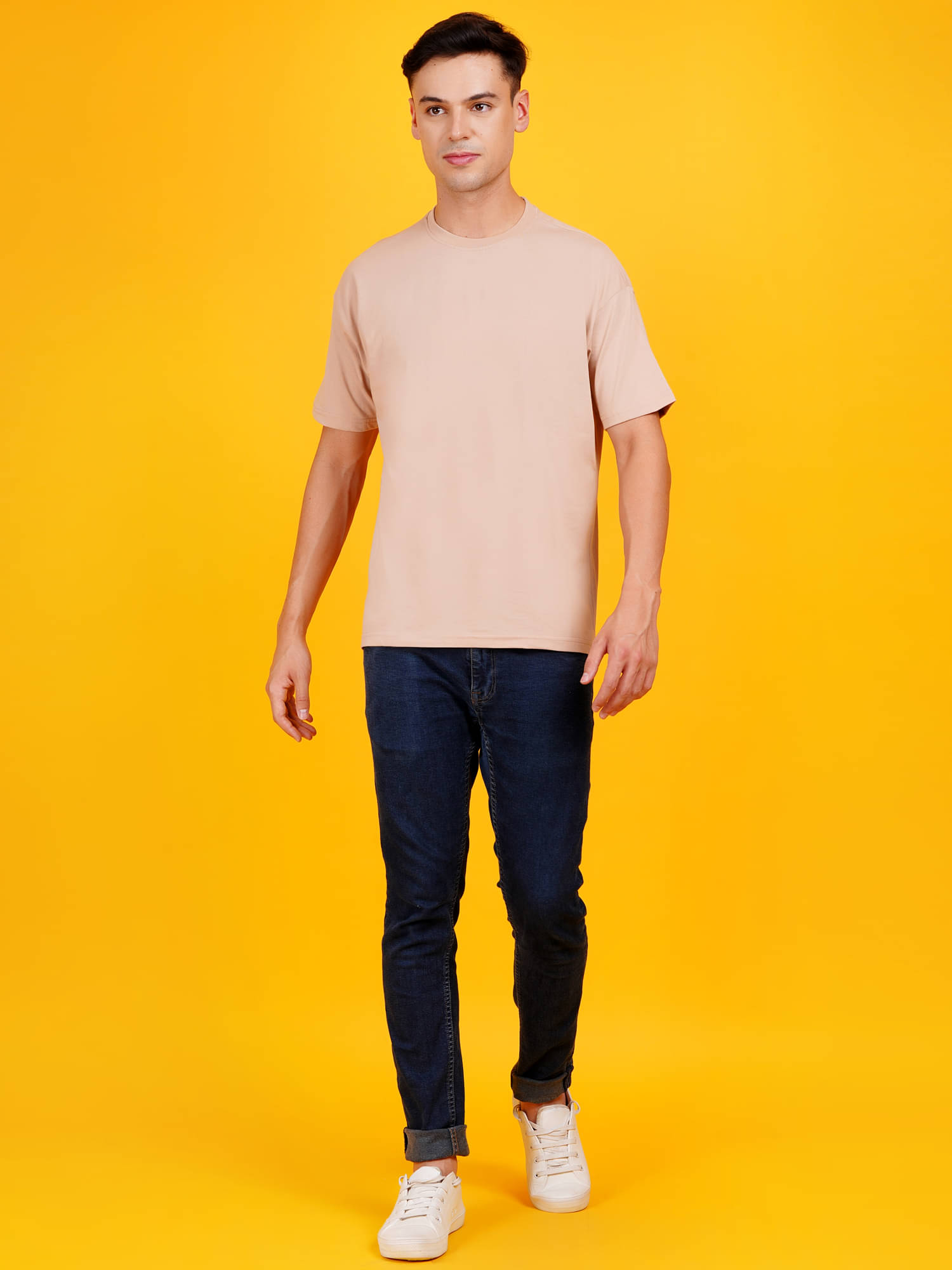    			DAFABFIT Cotton Blend Oversized Fit Solid Half Sleeves Men's T-Shirt - Beige ( Pack of 1 )
