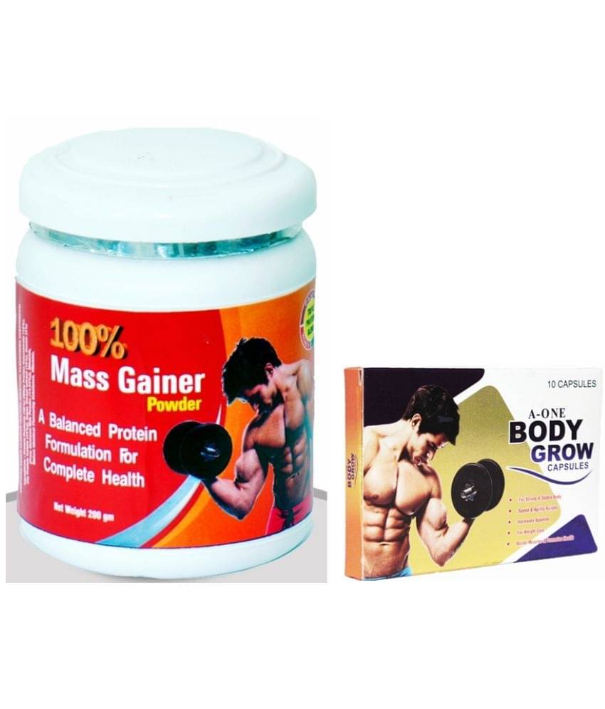    			Dr. Chopra GG A-One Body Grow Capsule 10 no.s & Rikhi 100% Mass Gainer Powder 200 gm Chocolate