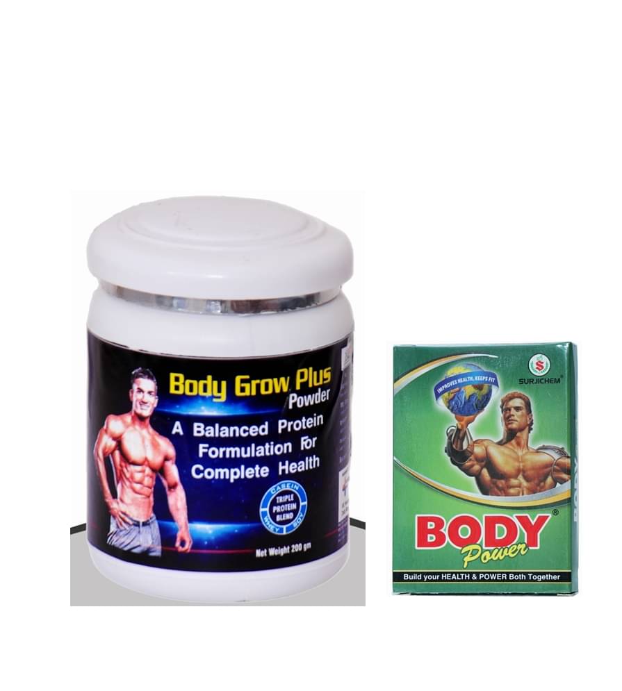 Dr. Chopra Surjichem Body Power Capsule 10 no.s & Rikhi Body Grow Plus Powder 200 gm Chocolate Dr. Chopra Surjichem Body Power Capsule 10 no.s & Rikhi Body Grow Plus Powder 200 gm Chocolate