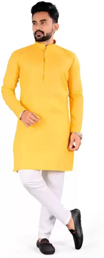 FRELURO Yellow Cotton Blend Men's Regular Kurta ( Pack of 1 )     			FRELURO Yellow Cotton Blend Men's Regular Kurta ( Pack of 1 )