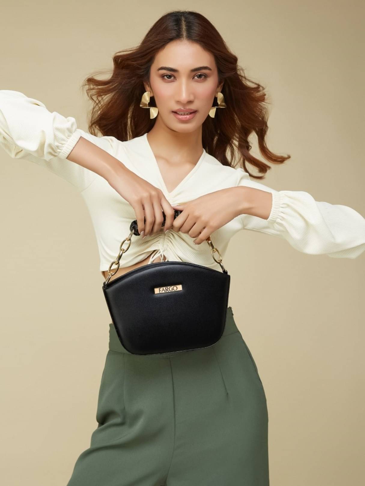     			Fargo Black PU Sling Bag