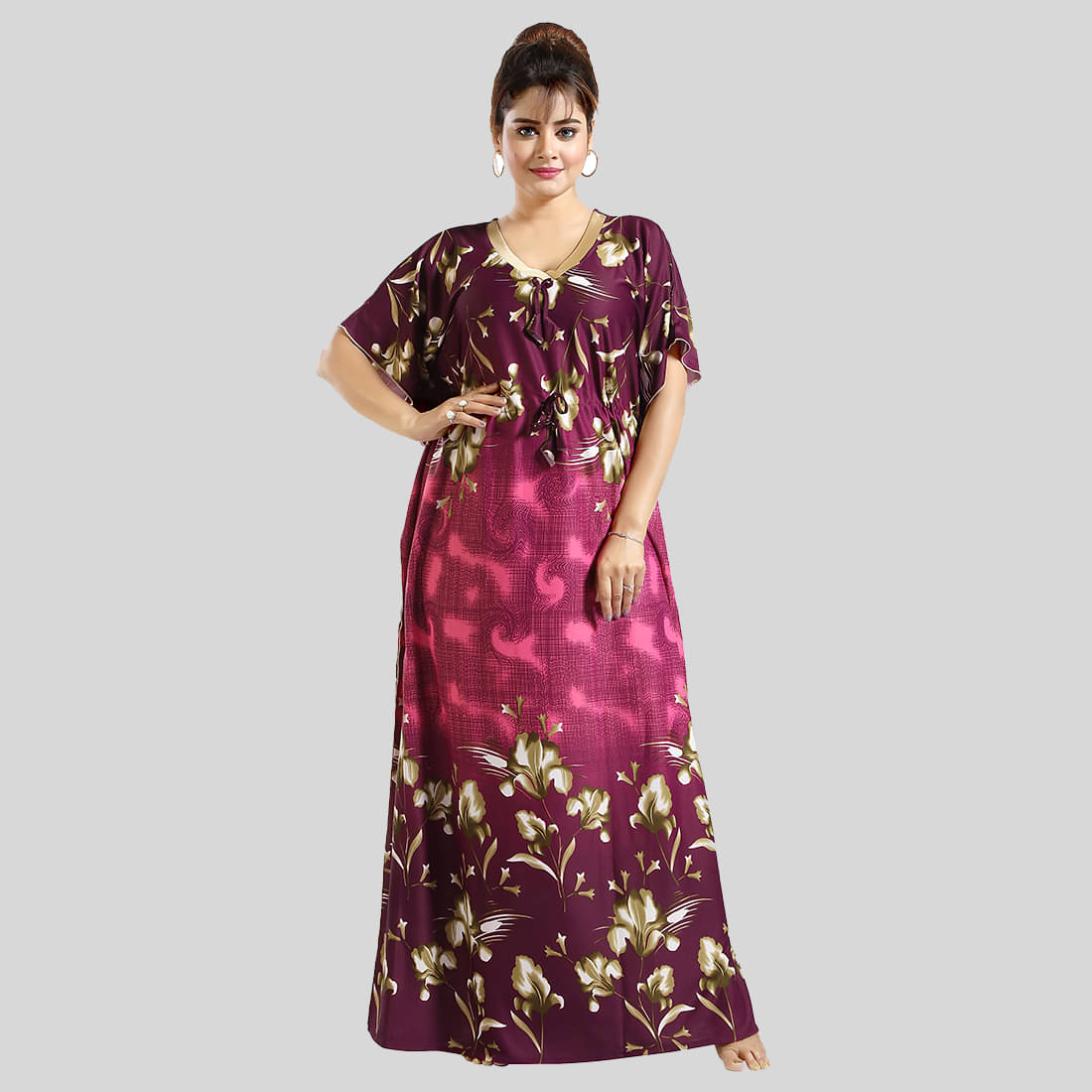 Gutthi Pink Satin Women's Nightwear Kaftan ( Pack of 1 ) Gutthi Pink Satin Women's Nightwear Kaftan ( Pack of 1 )