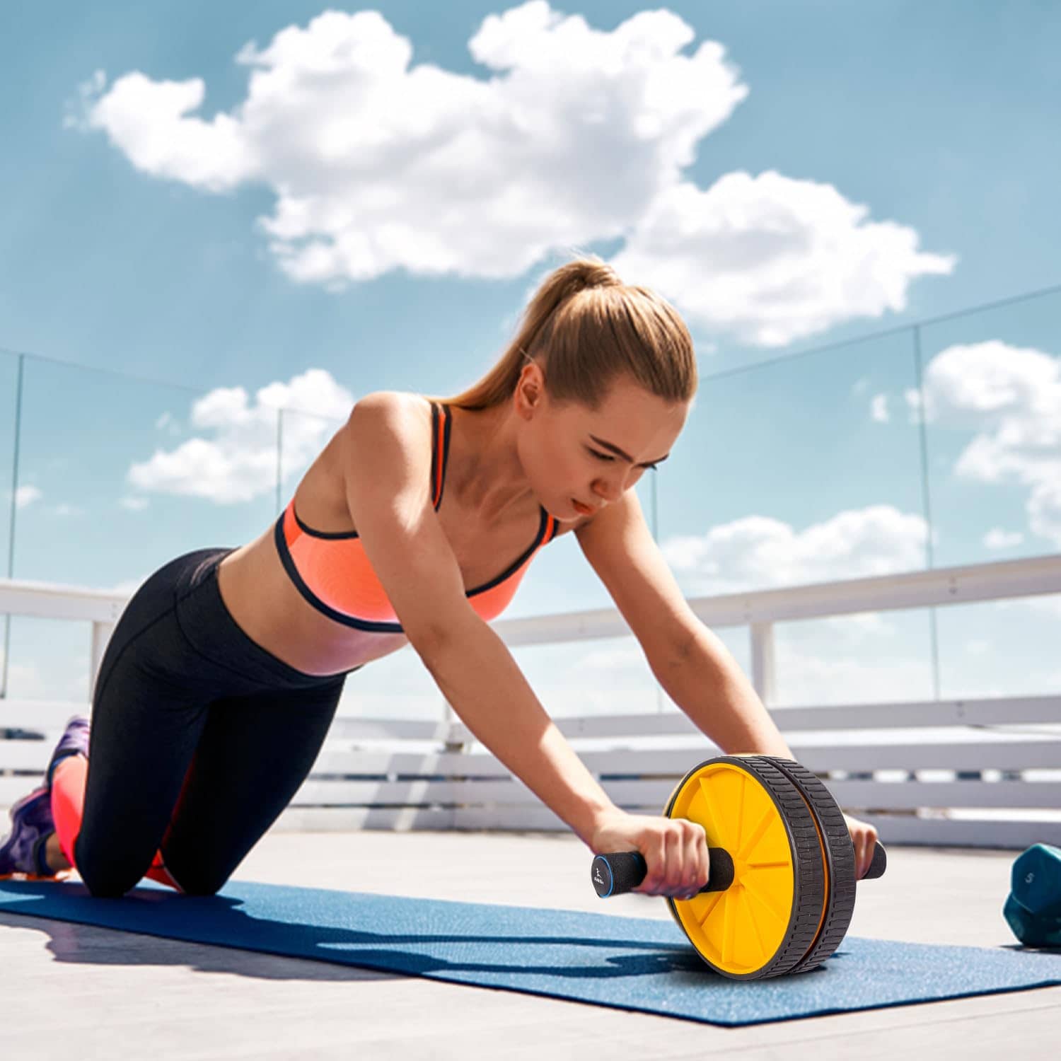 HORSE FIT Abs Roller for Men & Women Stomach Abs Roller Wheel for Home Workout, Gym Ab Roller for Men Abs Workout Equipment for Abdominal Ab Roller Home Exercise Equipment With Knee Mat -(Yellow) - Sports and Fitness Equipment | Buy online on ZillyBuy