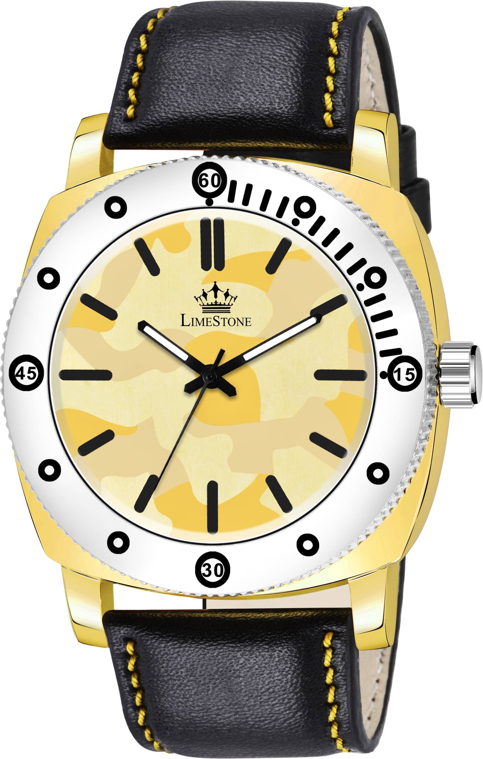     			LimeStone Black PU Analog Men's Watch