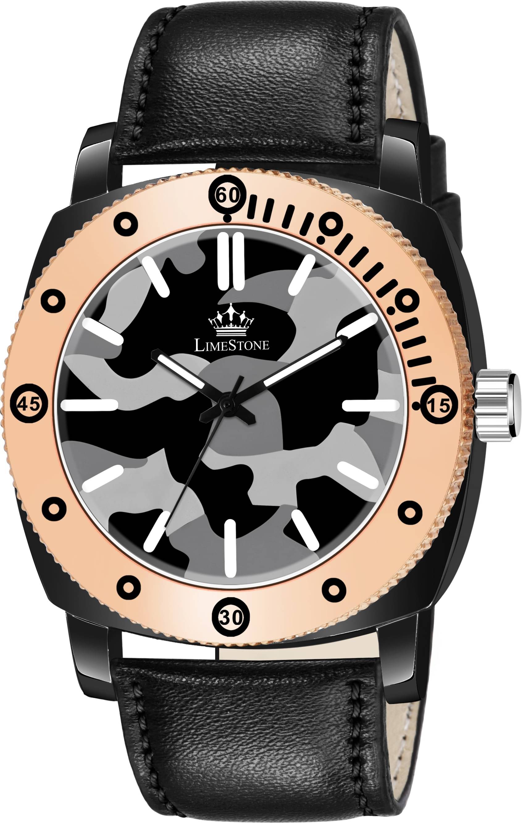     			LimeStone Black PU Analog Men's Watch