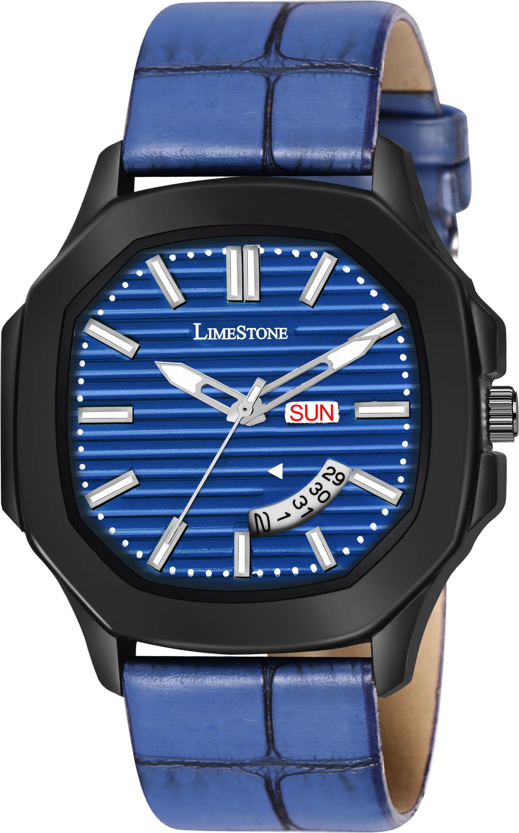     			LimeStone Blue PU Analog Men's Watch