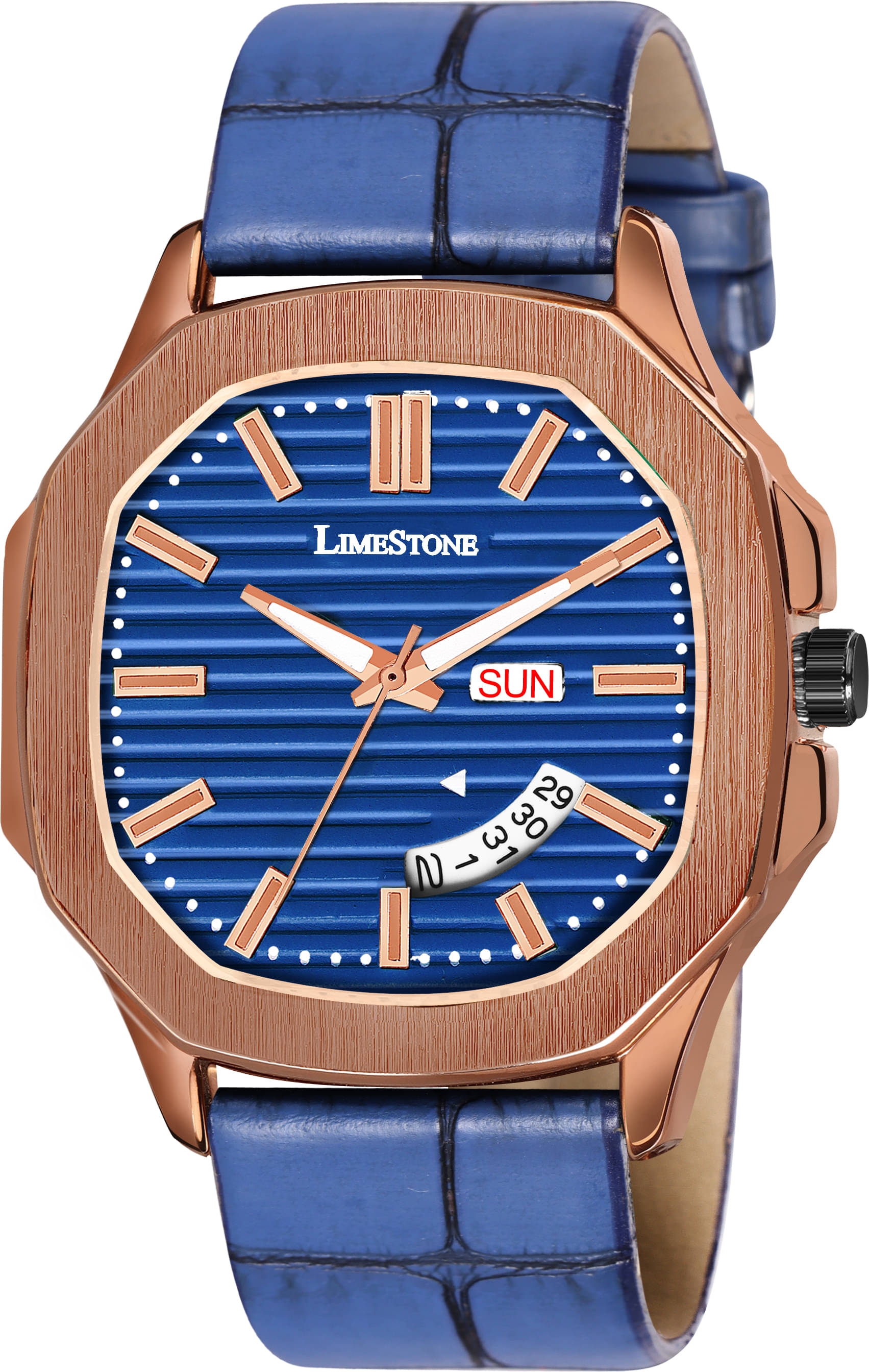     			LimeStone Blue PU Analog Men's Watch