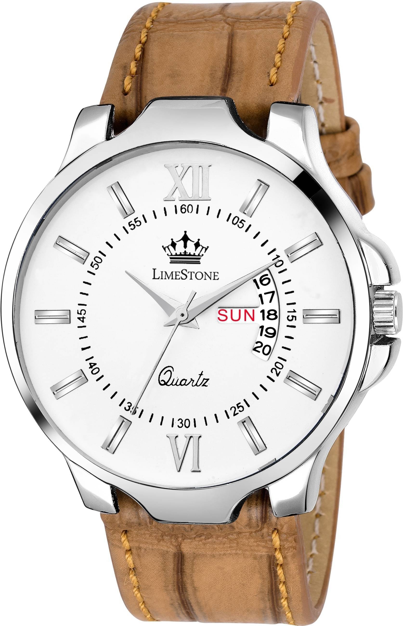     			LimeStone Brown Leather Analog Men's Watch