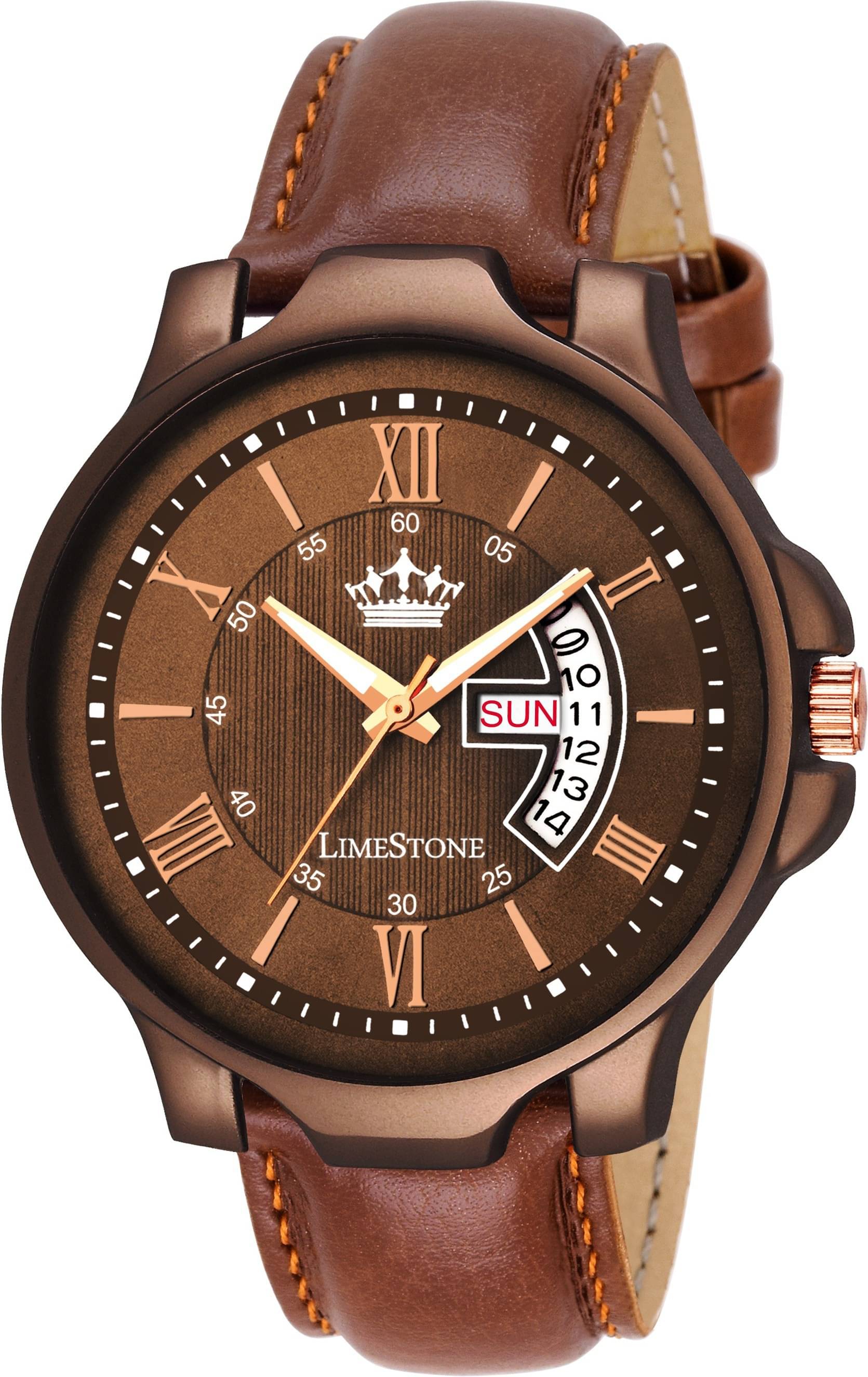     			LimeStone Brown PU Analog Men's Watch