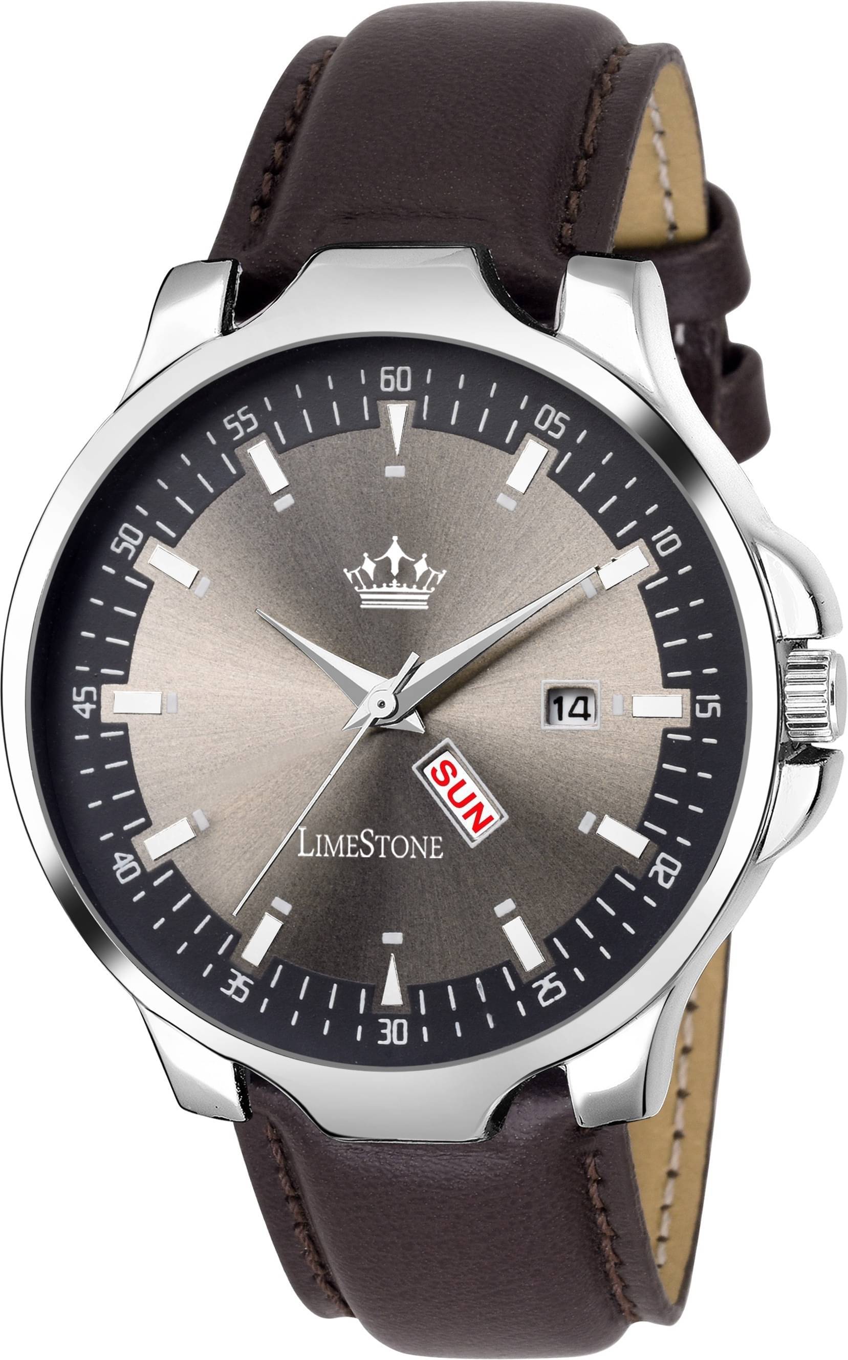     			LimeStone Brown PU Analog Men's Watch