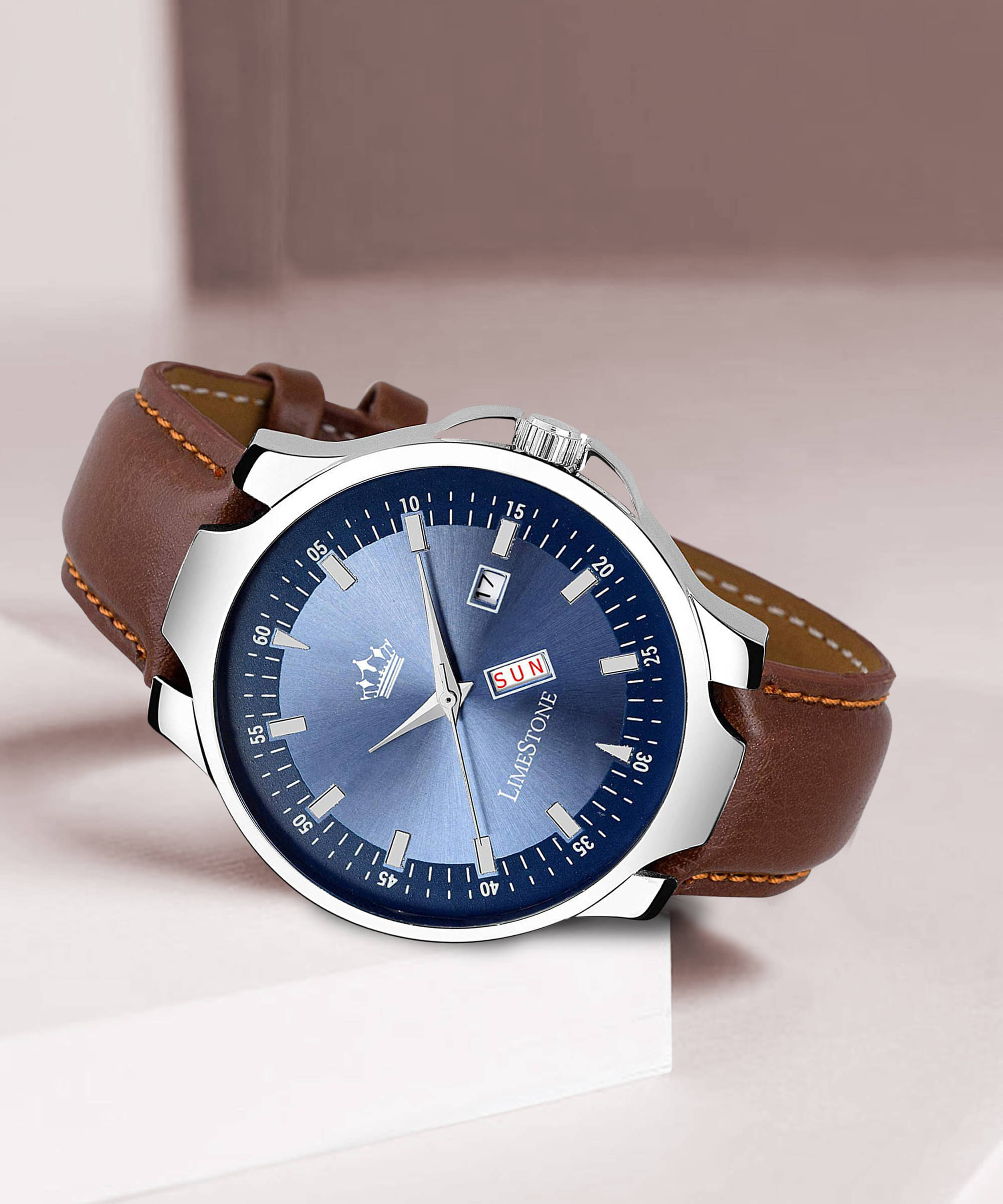     			LimeStone Brown PU Analog Men's Watch