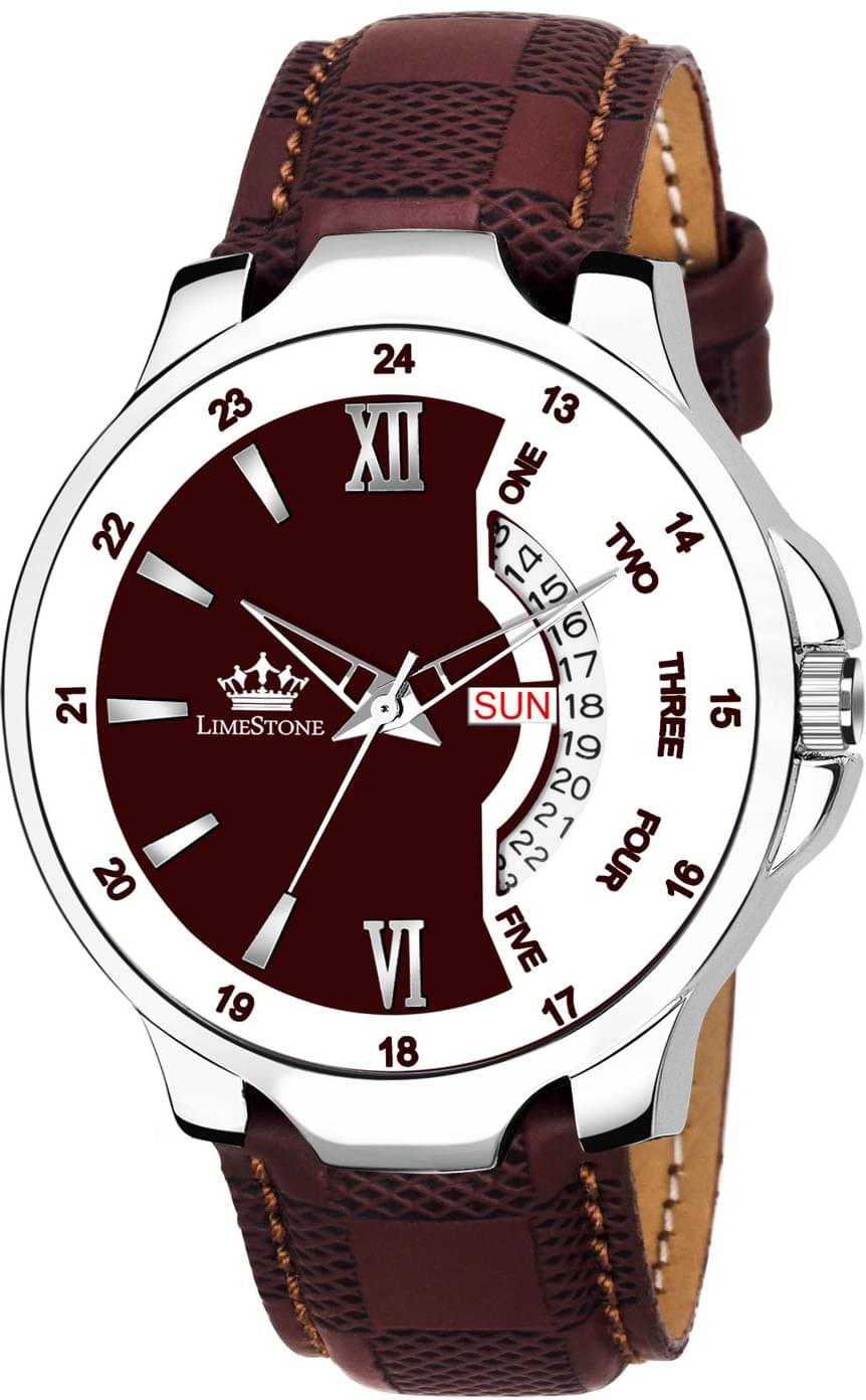     			LimeStone Brown PU Analog Men's Watch