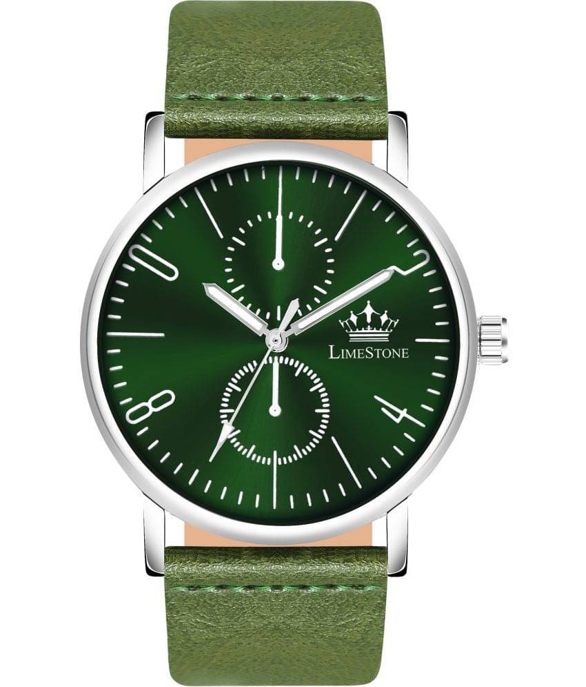     			LimeStone Green PU Analog Men's Watch