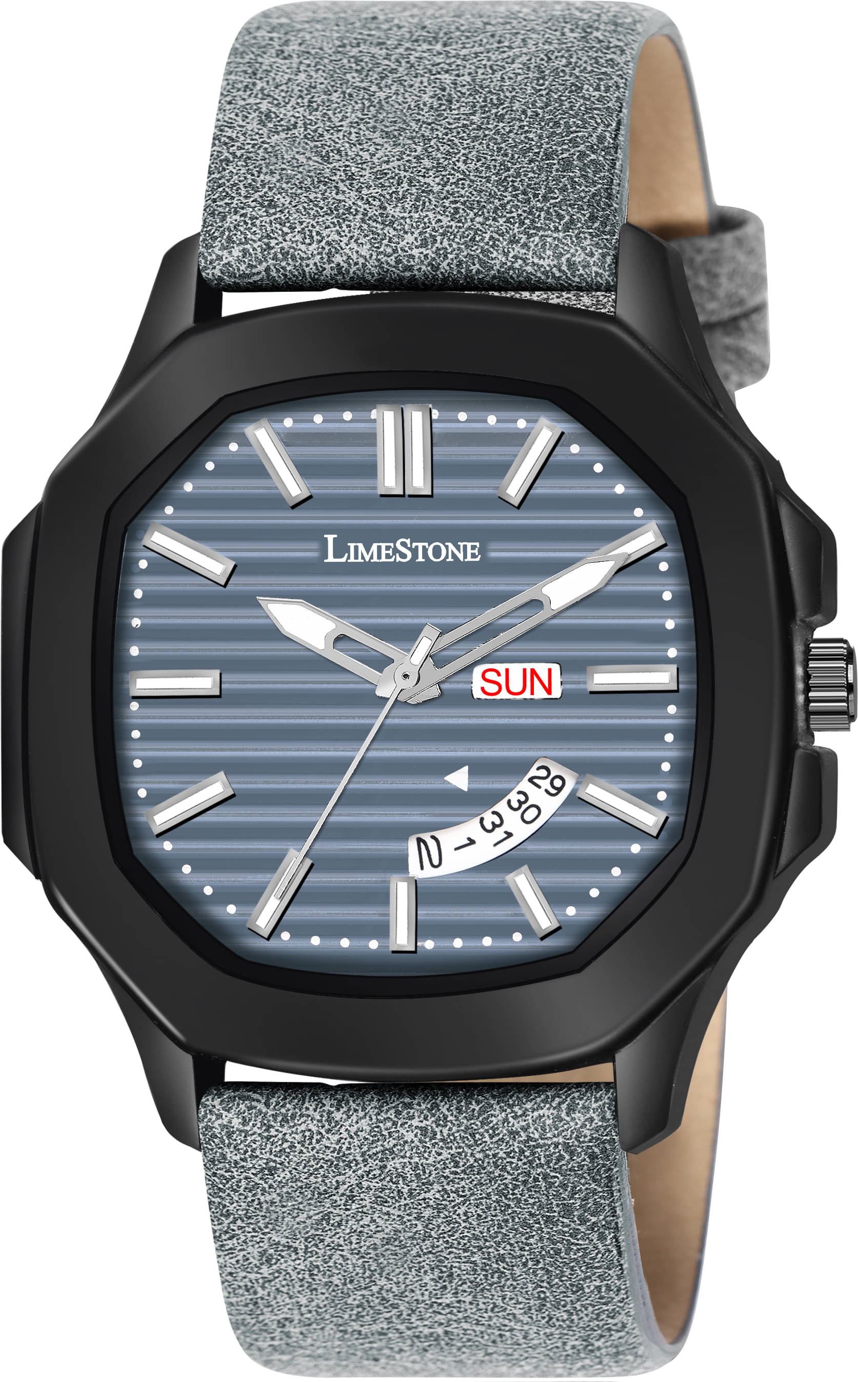     			LimeStone Light Grey PU Analog Men's Watch