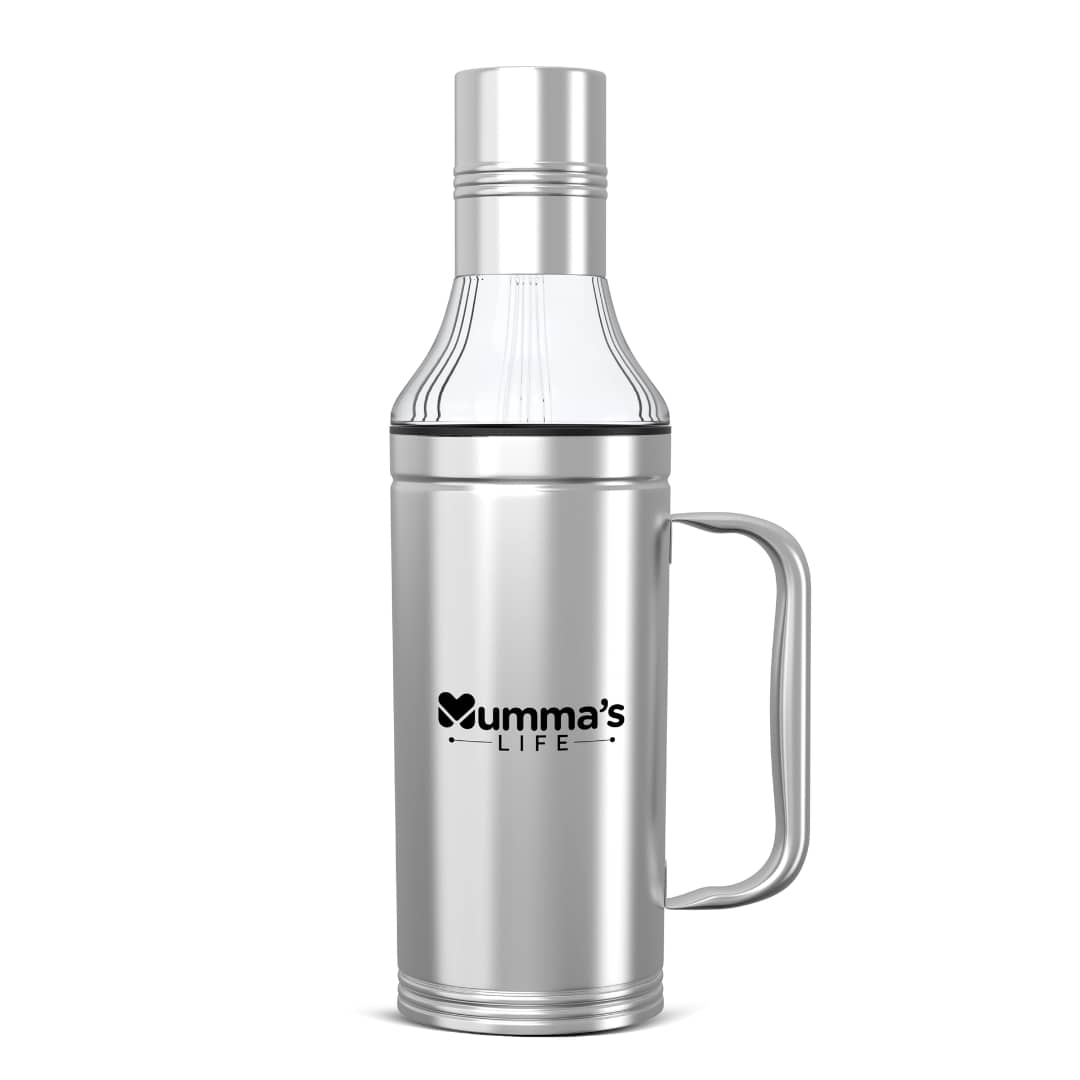 Mumma's Life Oil Container Steel Silver Oil Container ( Set of 1 )