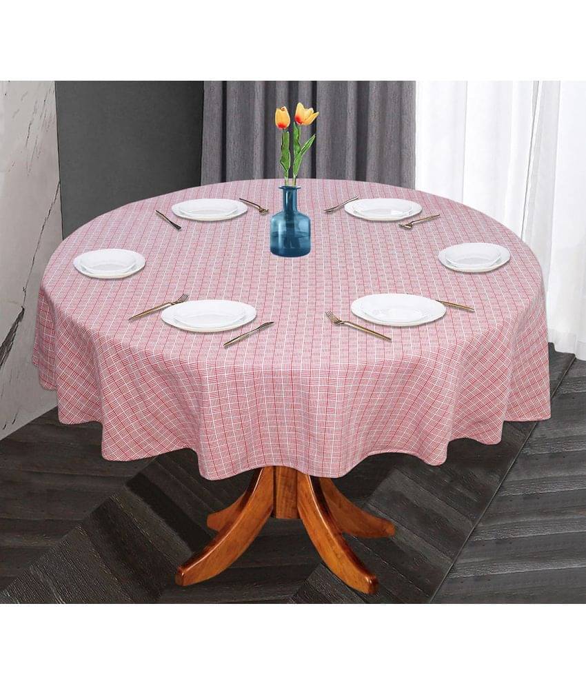     			Oasis Hometex Checks Cotton 6 Seater Round Table Cover ( 152 x 152 ) cm Pack of 1 Red