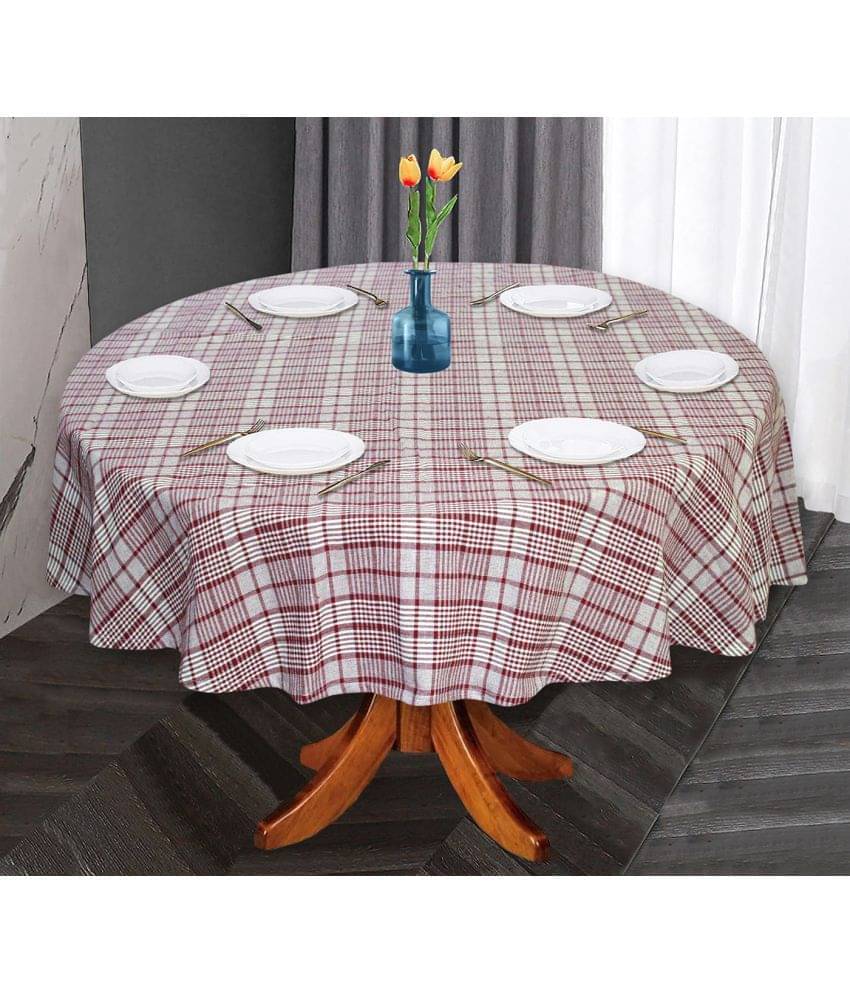 Oasis Hometex Checks Cotton 6 Seater Round Table Cover ( 152 x 152 ) cm Pack of 1 Maroon Oasis Hometex Checks Cotton 6 Seater Round Table Cover ( 152 x 152 ) cm Pack of 1 Maroon